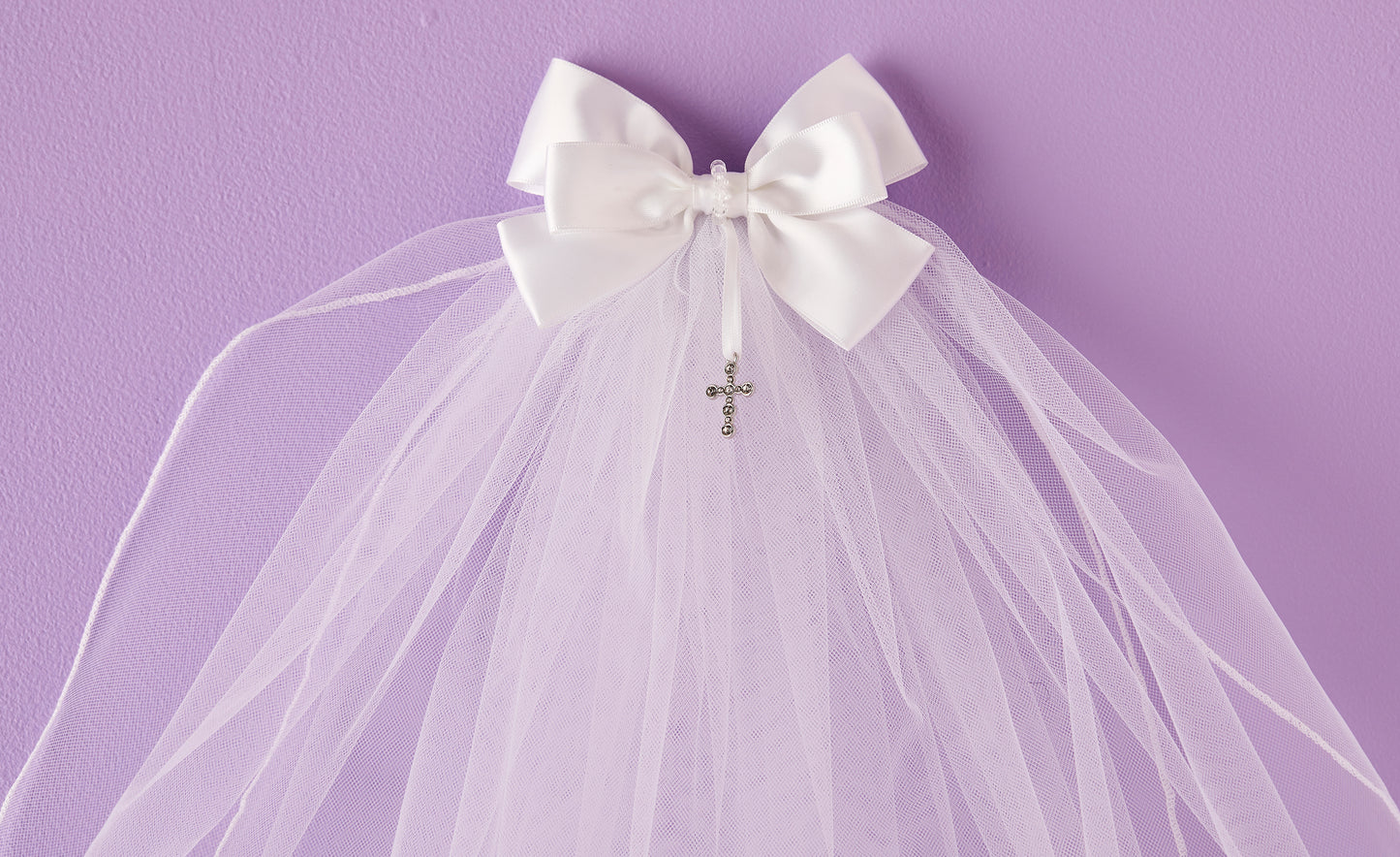 Pippa White Holy Communion Veil with Bow and Diamante Cross
