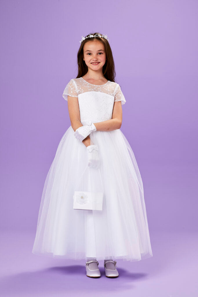 Peridot Girls White Communion Bag:- Kara main image 1