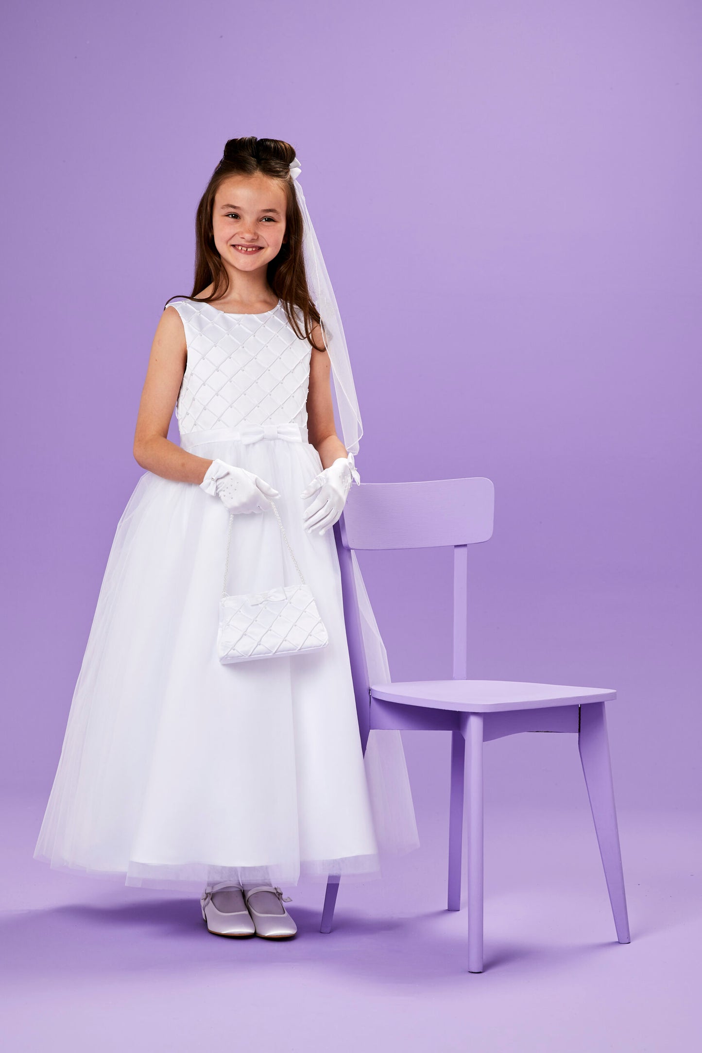 Stella White Satin Bow Communion Gloves Available October 2025
