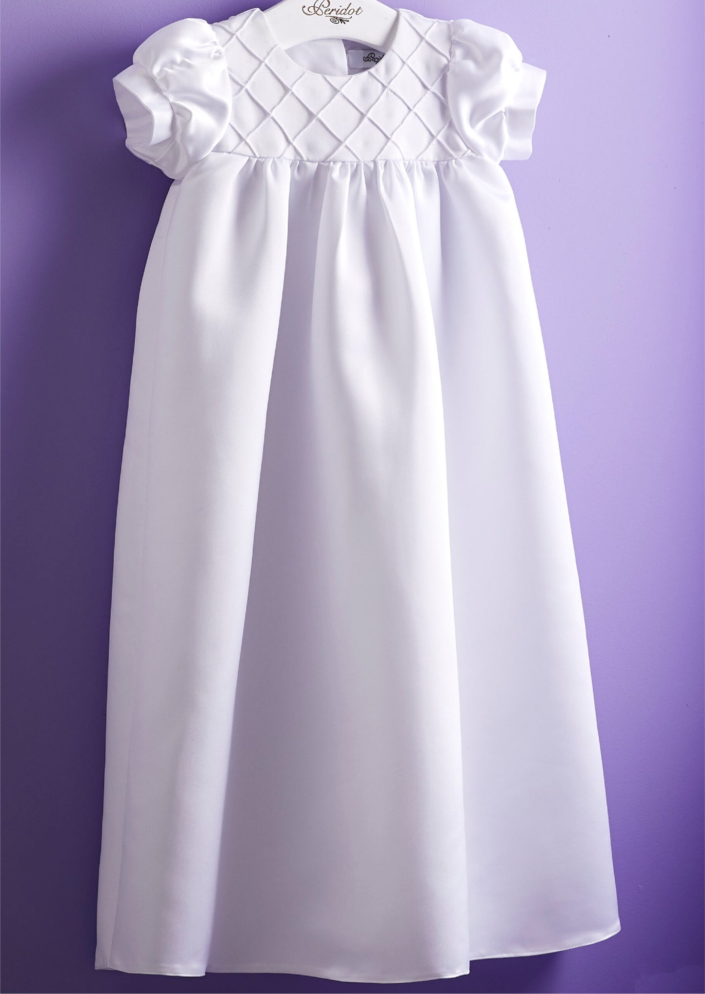 Jemima White Satin Diamond Pin Tuck Christening Robe and Bonnet