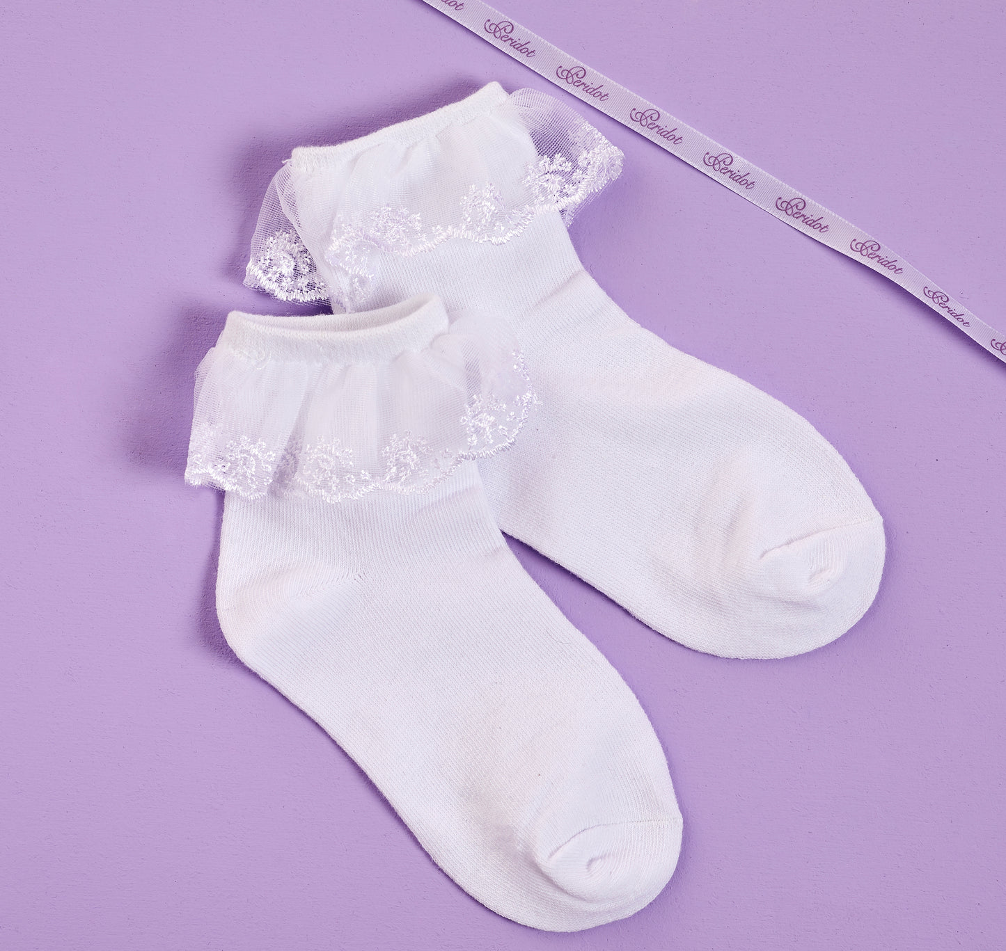 Ingrid White Socks with Guipere Lace Frill