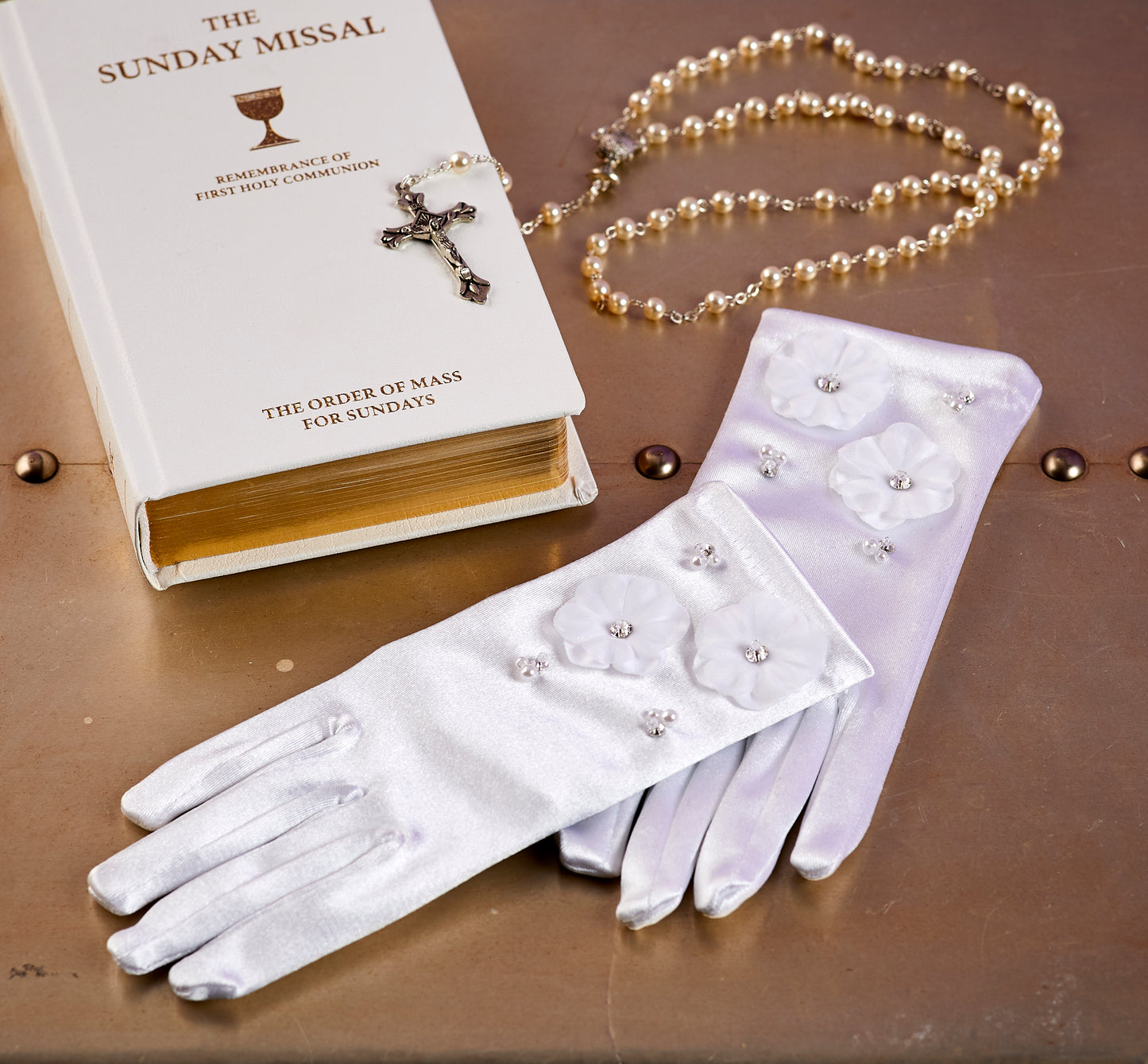 Flora White Satin Holy Communion Gloves