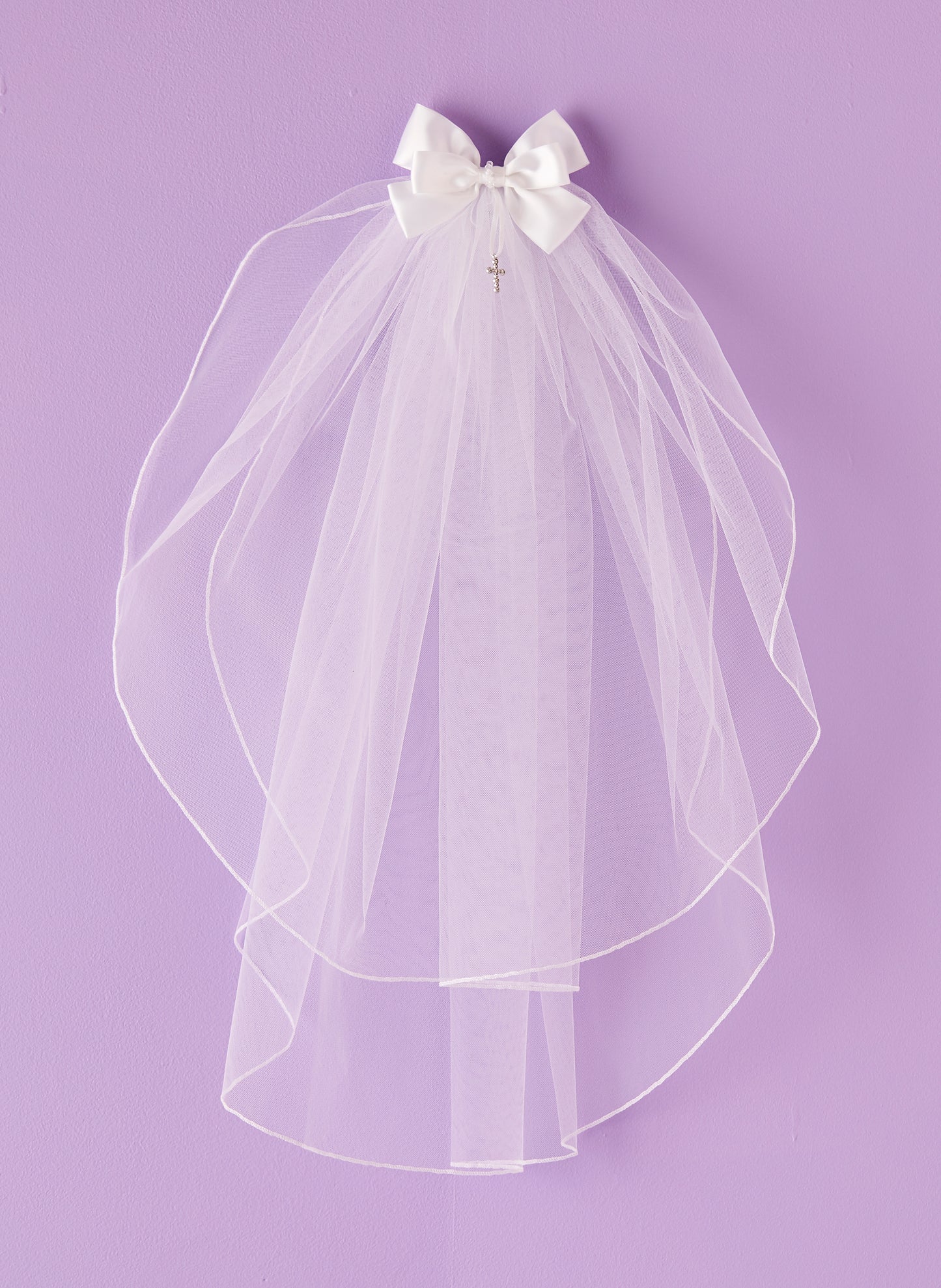 Pippa White Holy Communion Veil with Bow and Diamante Cross