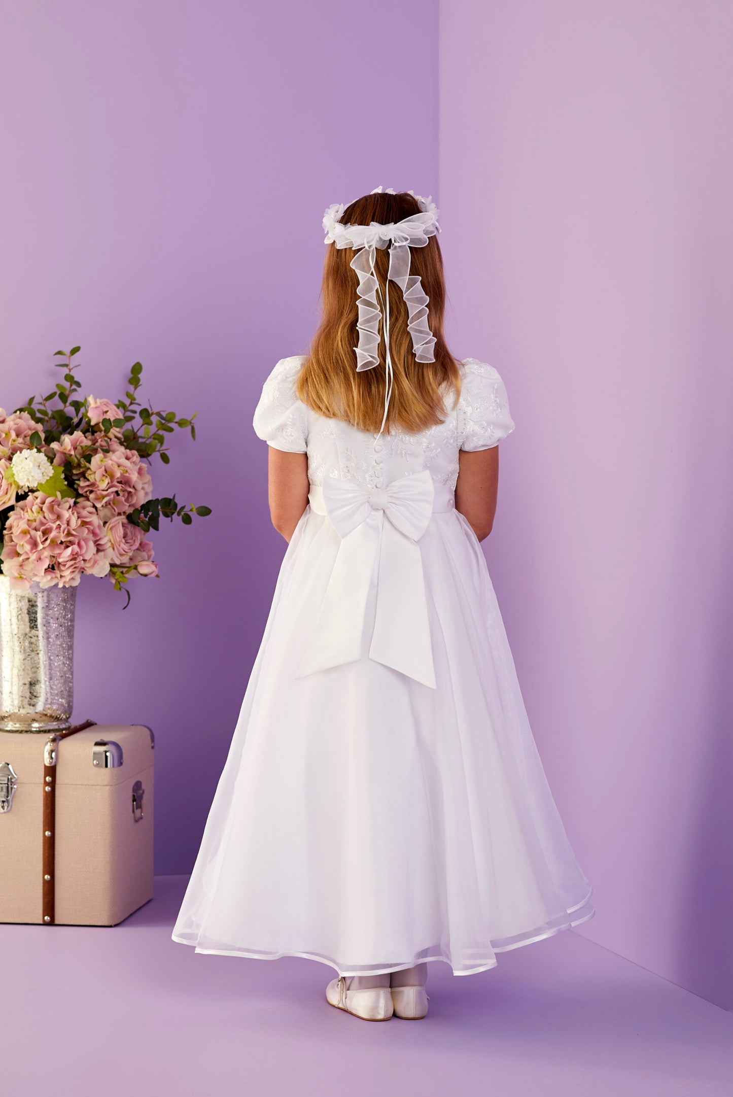 Caitlin Puff Sleeve Holy Communion Dress with Organza Skirt SALE