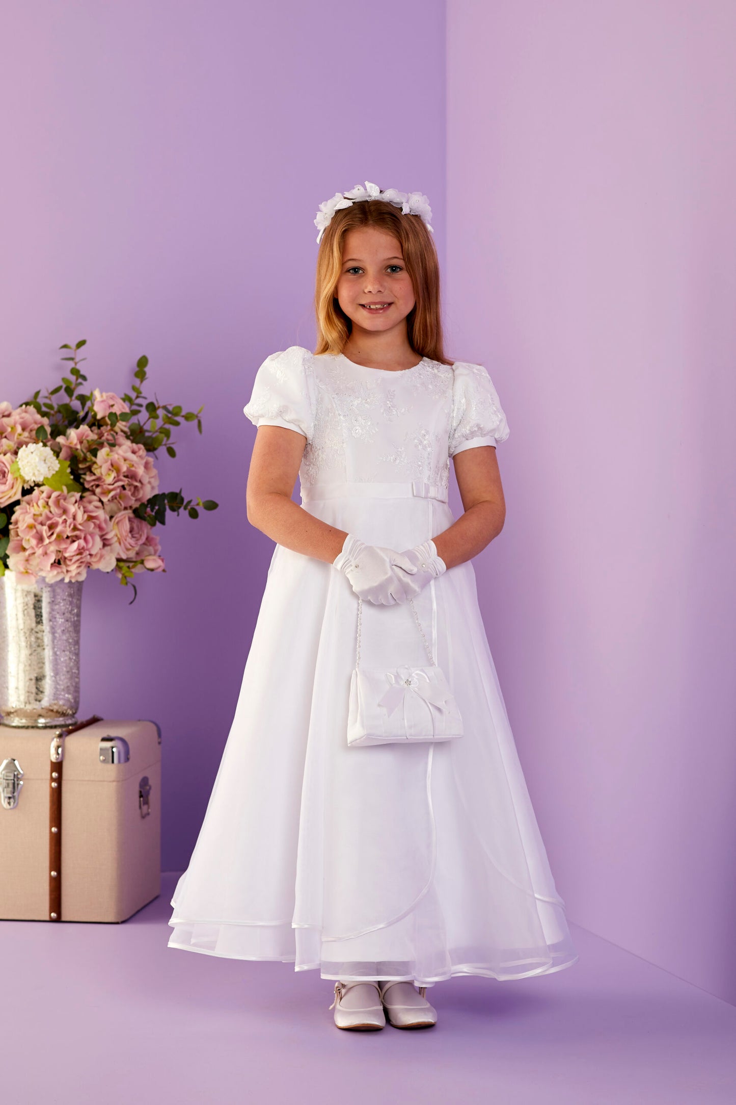 Caitlin Puff Sleeve Holy Communion Dress with Organza Skirt SALE