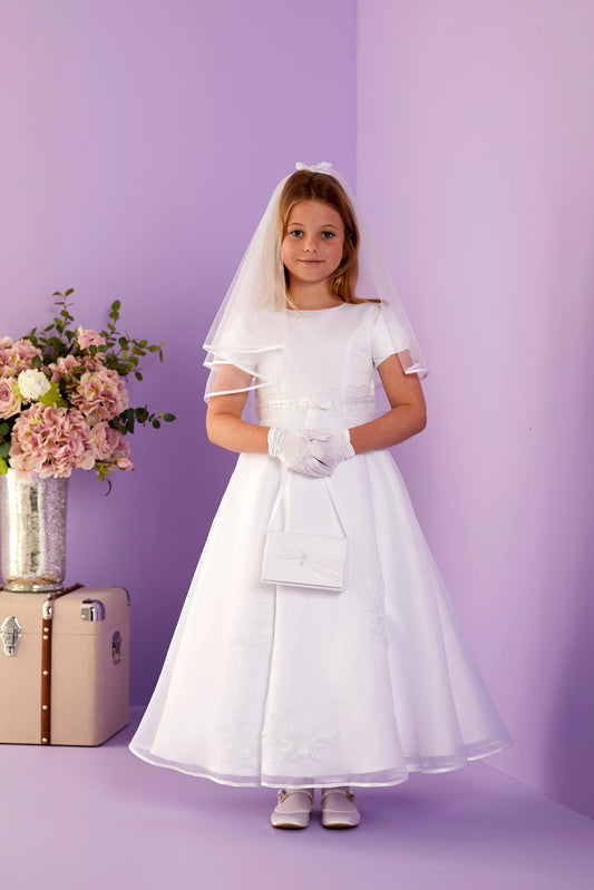 Constance Bow Sleeve Holy Communion Dress with Organza Skirt