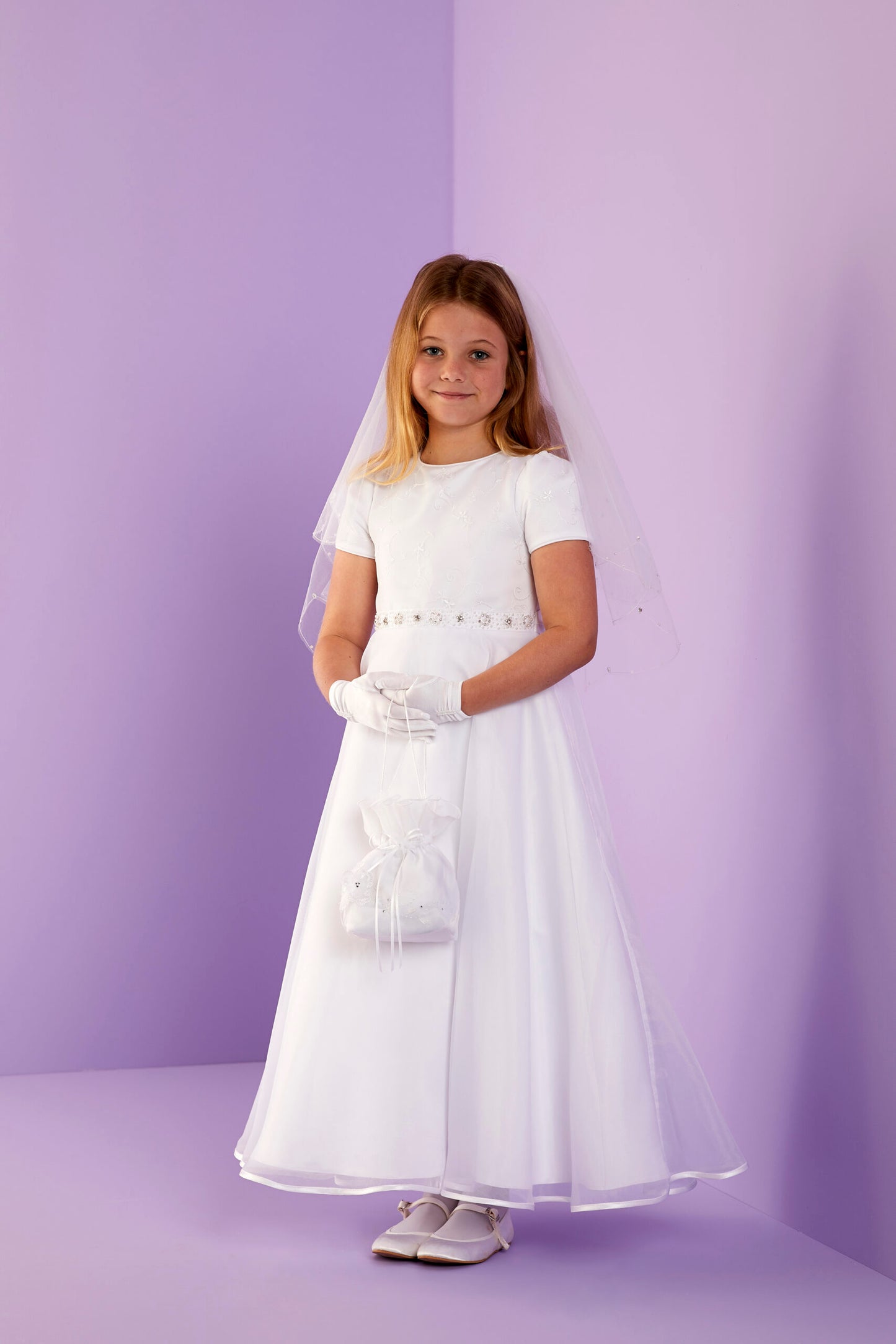 Sheridan Short Sleeve Holy Communion Dress with Organza Skirt