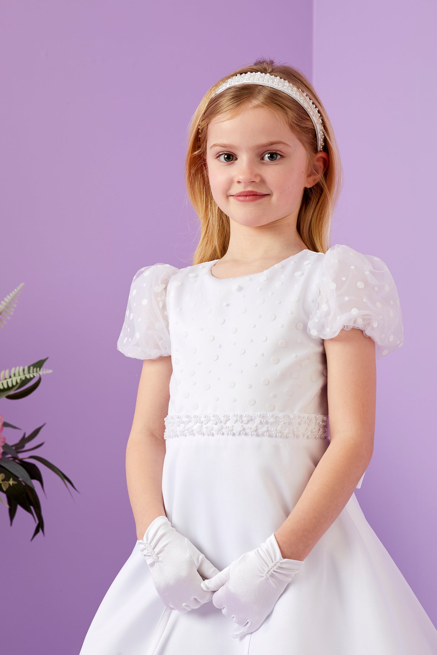 Iva Flock Spot White Holy Communion Dress Available October 2025