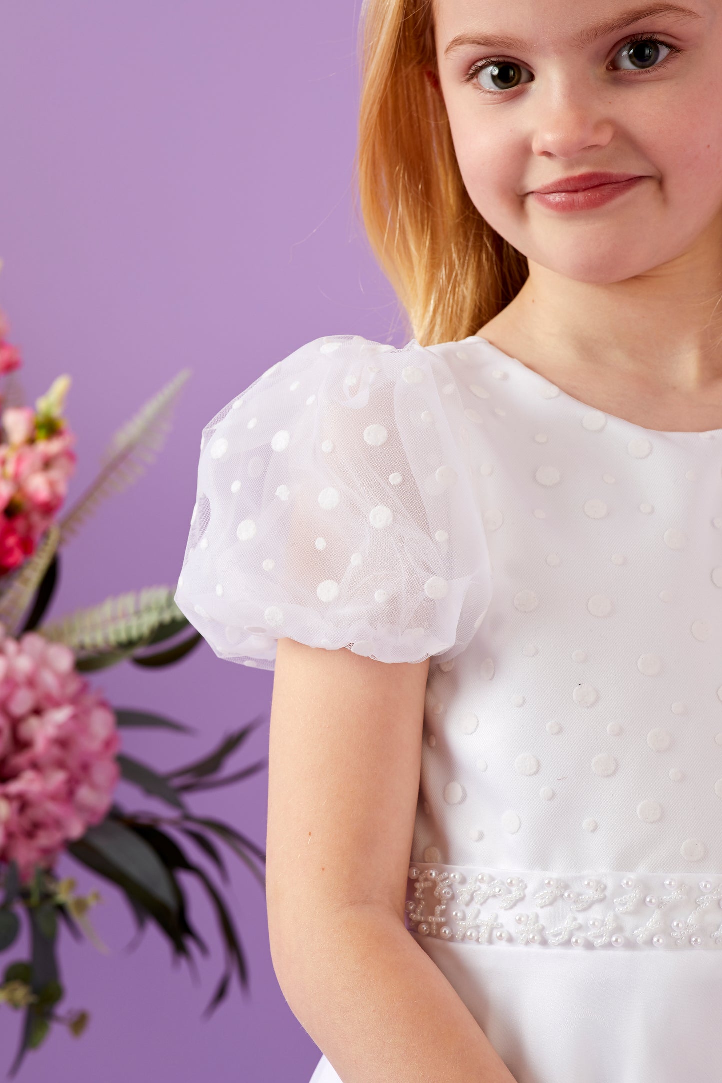 Iva Flock Spot White Holy Communion Dress Available October 2025