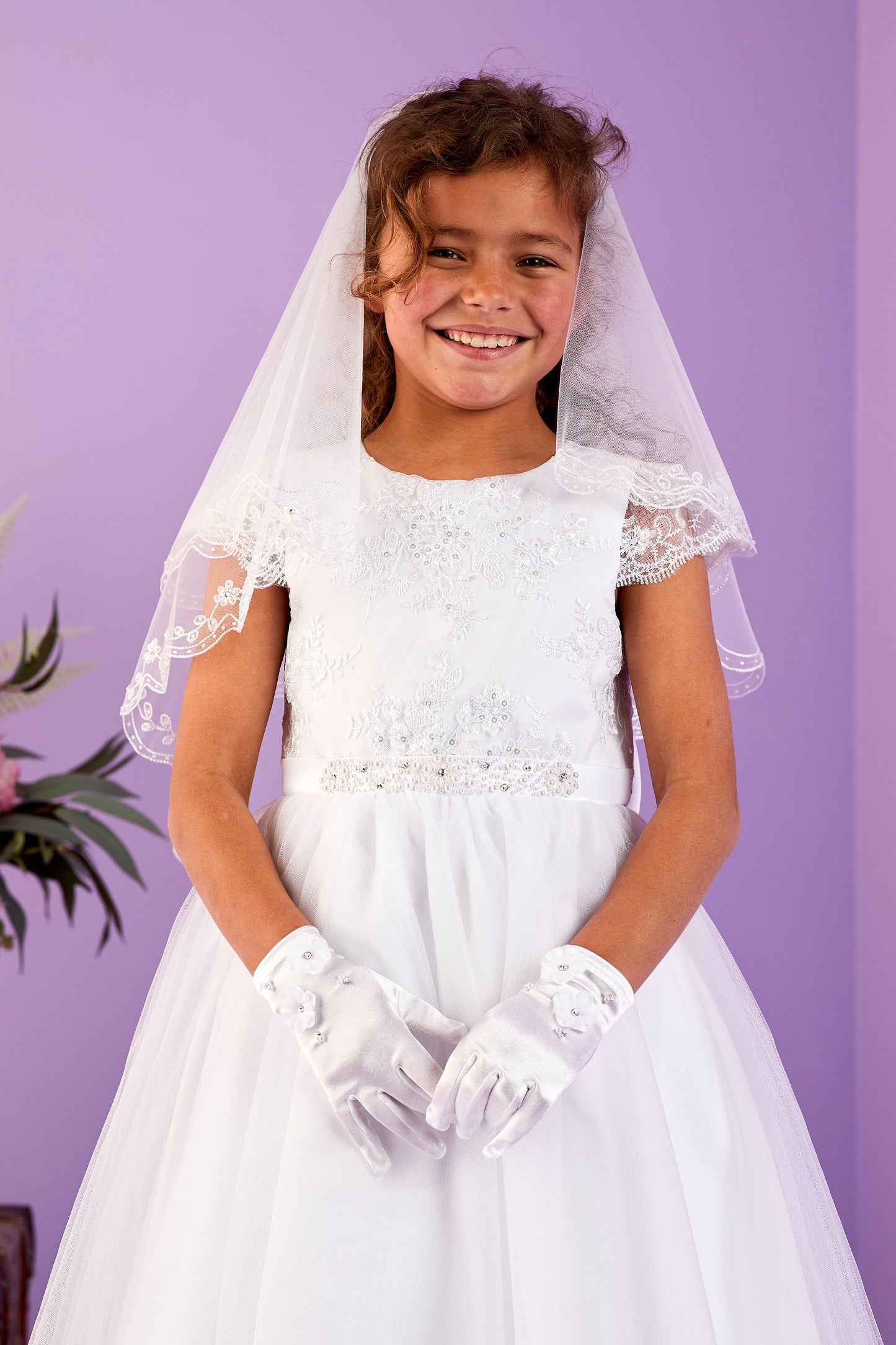 Sylvie White Beaded Holy Communion Veil