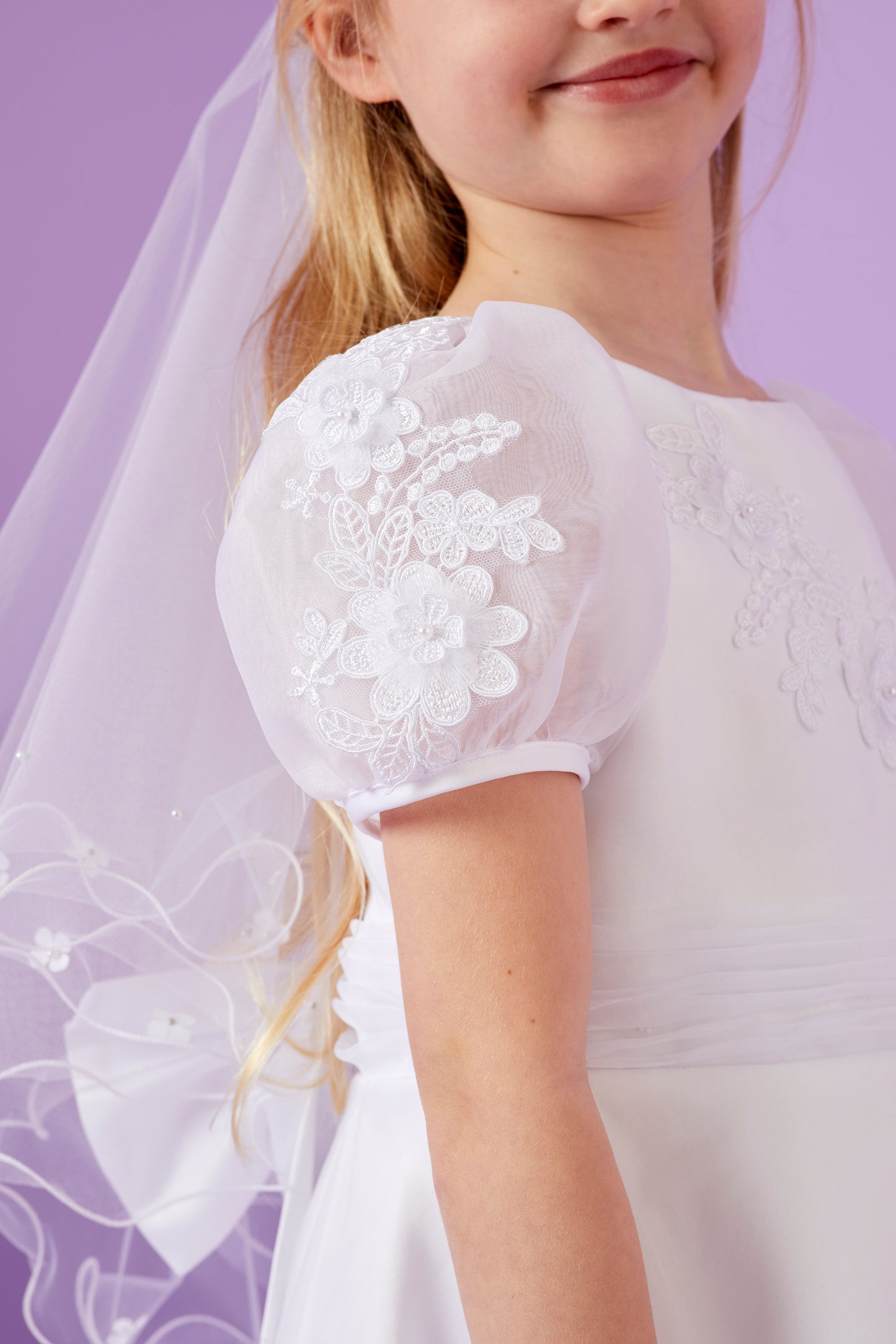 Ariana Elegant Holy Communion Dress with Embroidered Bodice and Waterfall Organza Skirt Available October 2025