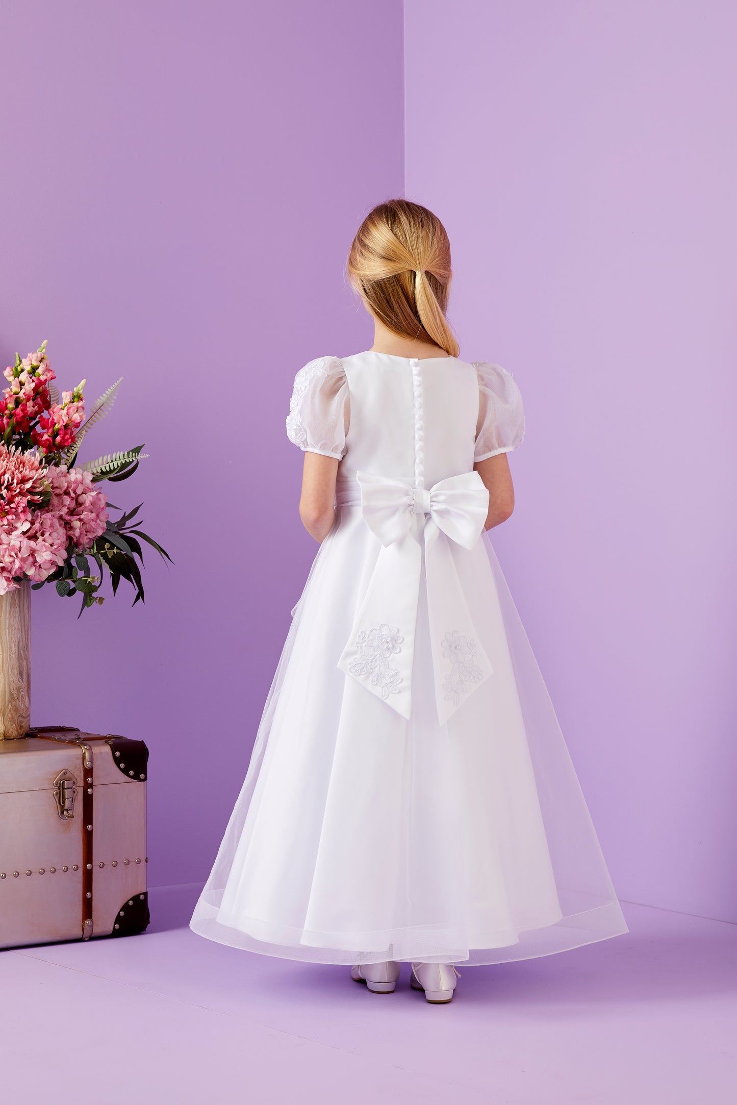 Ariana Elegant Holy Communion Dress with Embroidered Bodice and Waterfall Organza Skirt Available October 2025
