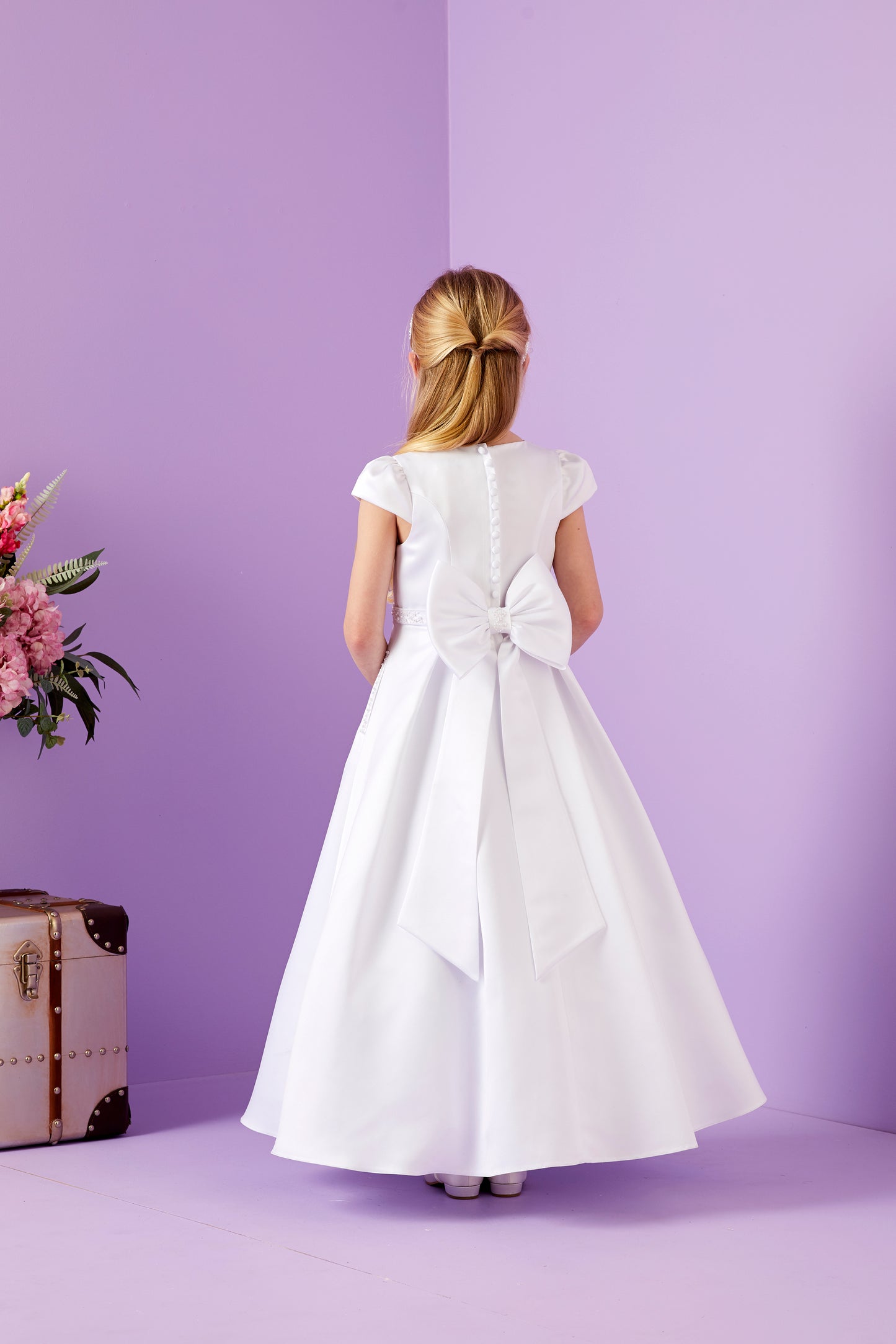 Harriet Elegant Holy Communion Duchess Satin Dress with Embellished pockets Available October 2025