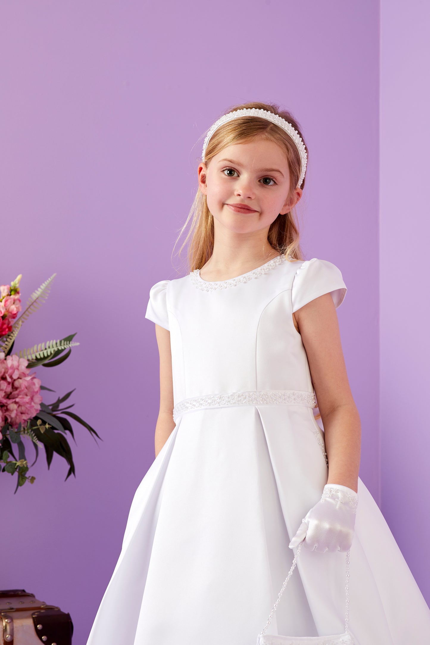 Harriet Elegant Holy Communion Duchess Satin Dress with Embellished pockets Available October 2025