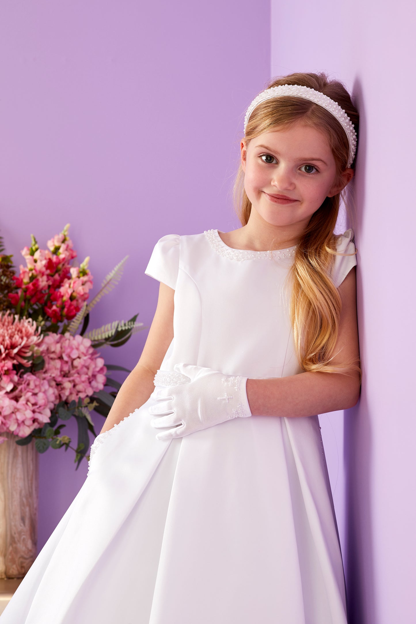 Rosalyn White Beaded Holy Communion Headband