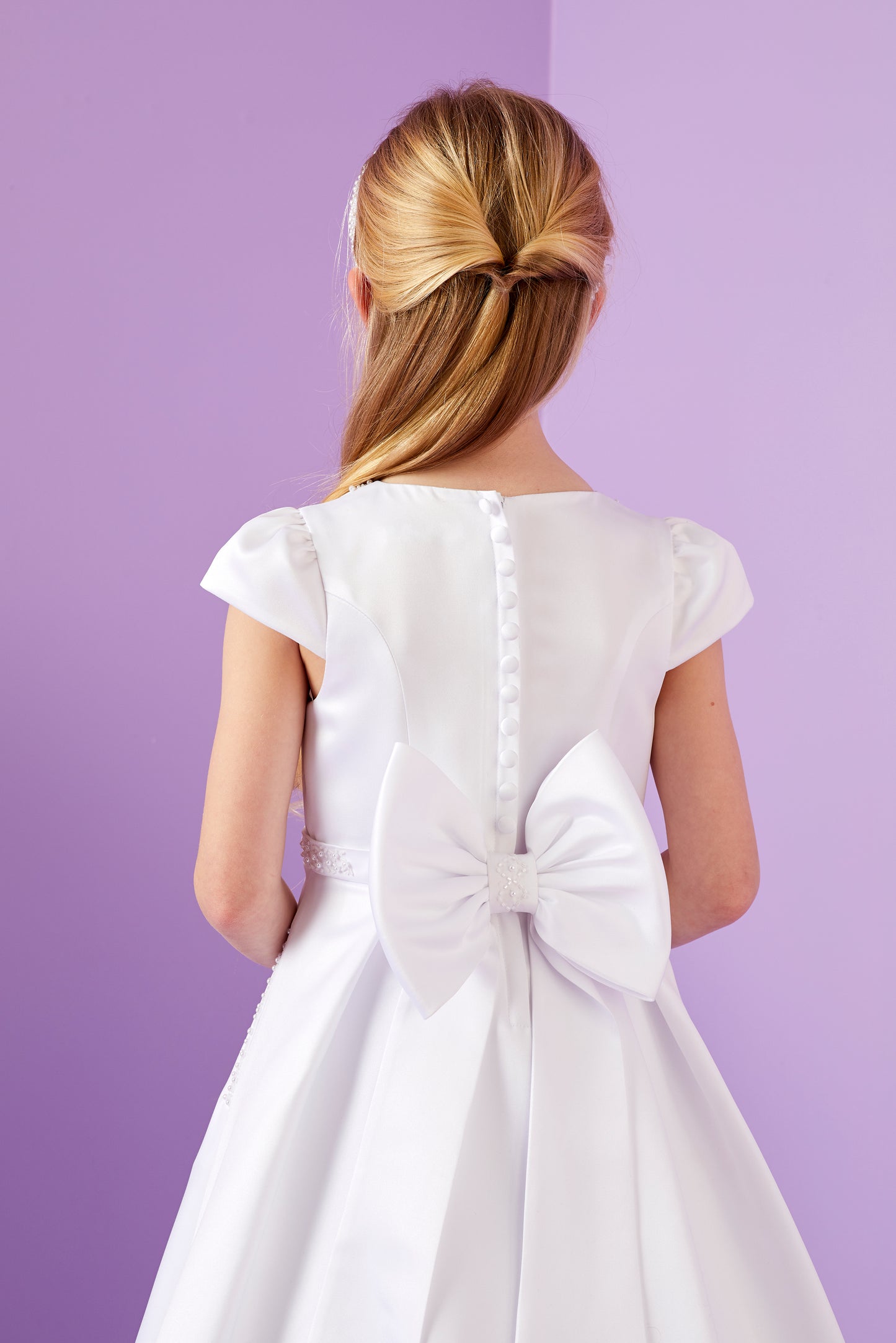 Harriet Elegant Holy Communion Duchess Satin Dress with Embellished pockets Available October 2025