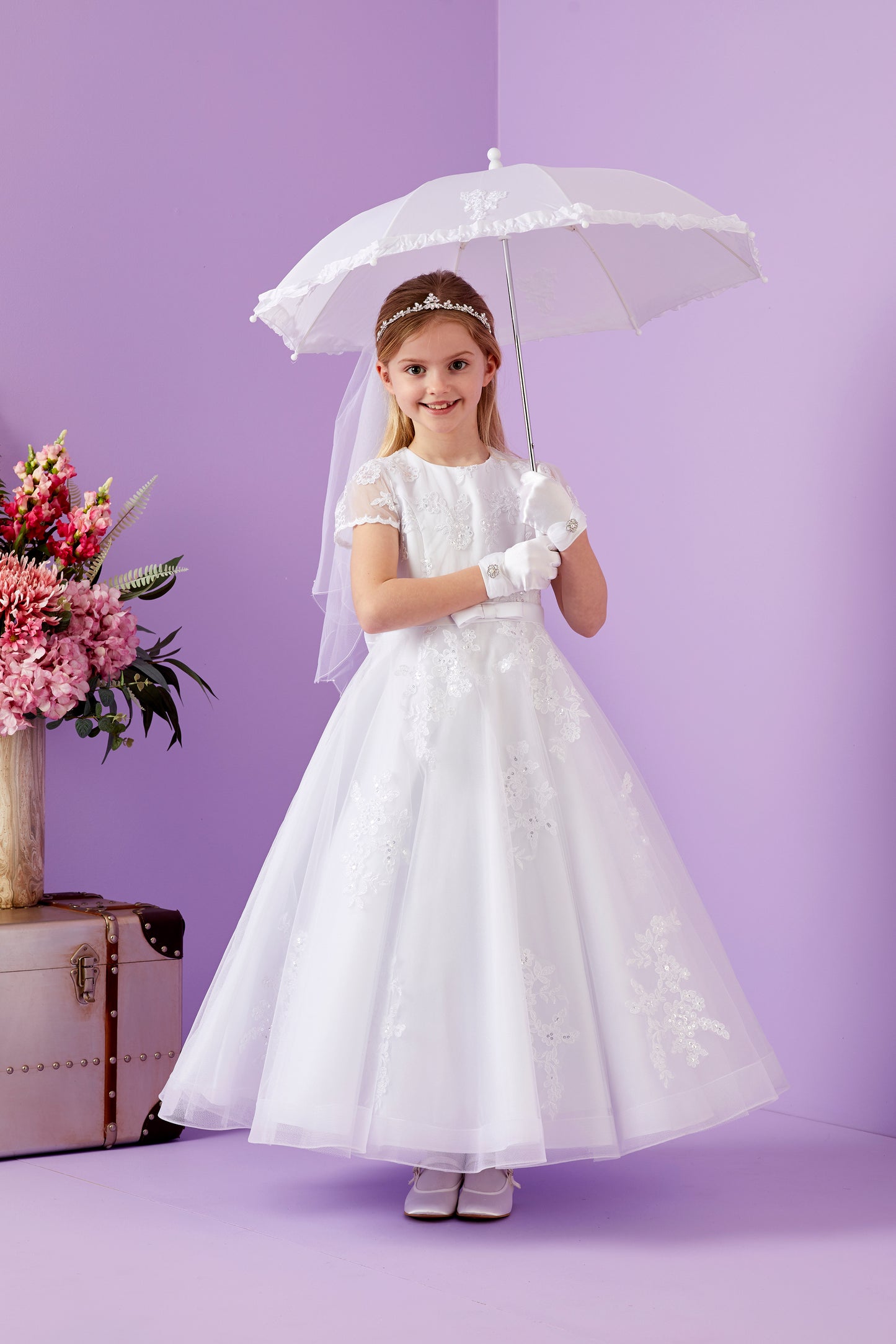 Luna Holy Communion Dress with Lace Bodice and Sparkle Net Skirt Available October 2025