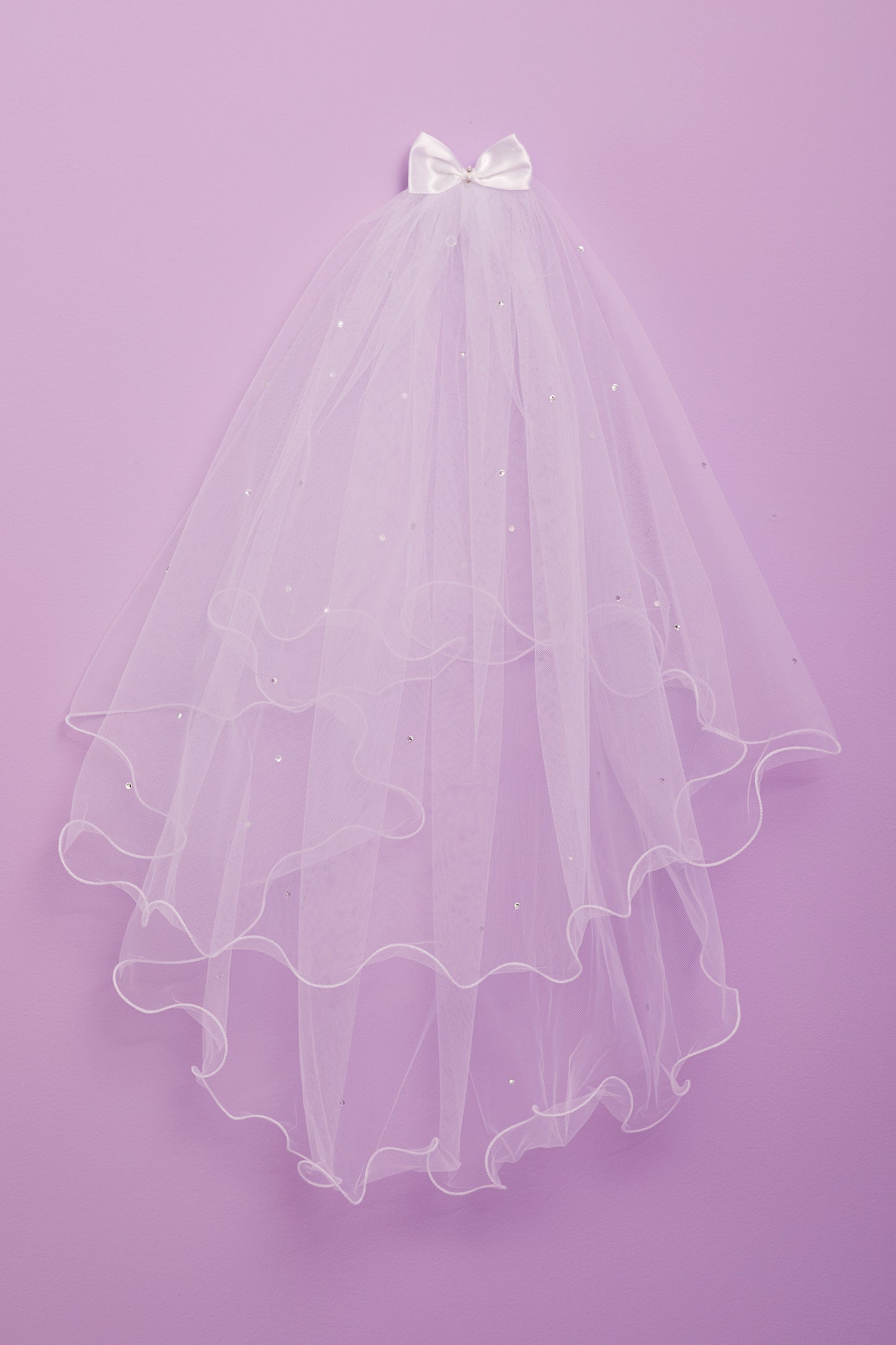 Linzi Satin Bow Diamante Communion Veil with Curly Hem White Available Oct 2025