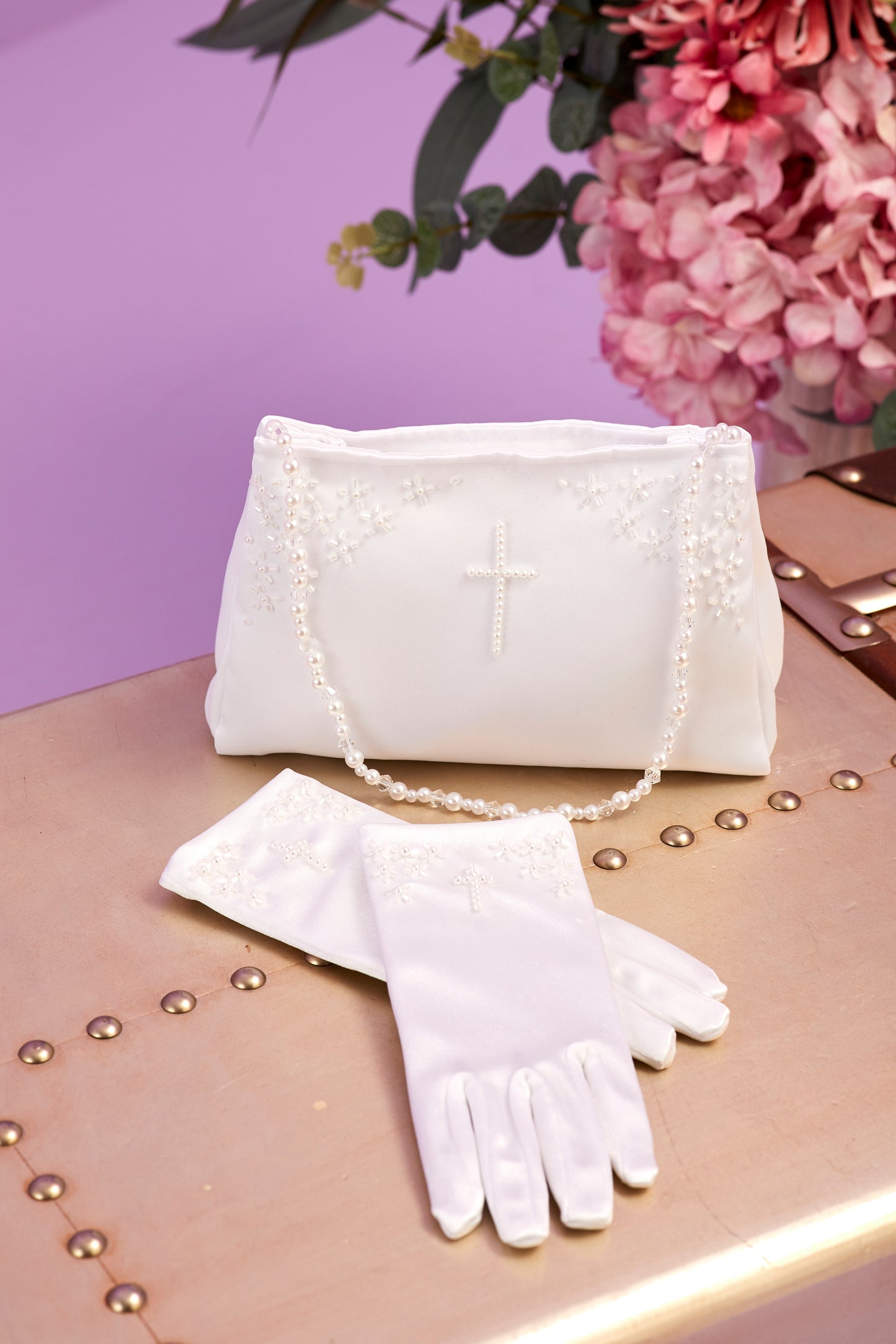 Eliza Pearl Cross Communion Bag with Beaded Handle Available October 2025