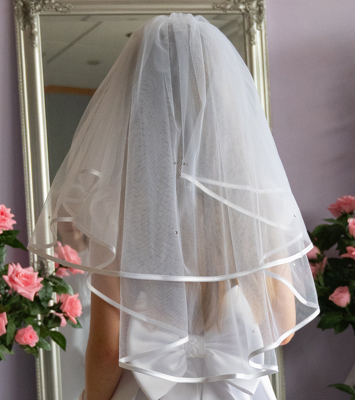 Kylie White Communion Diamante Cross Veil Available October 2025