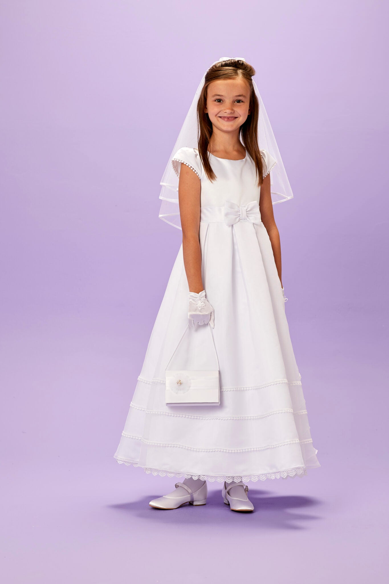 Rose Holy Communion Dress with Bow