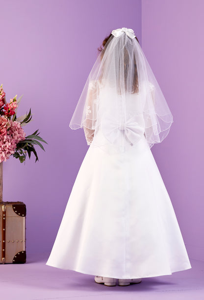 2025 Daisy Long Sleeve Embroidered Bodice White Communion Dress