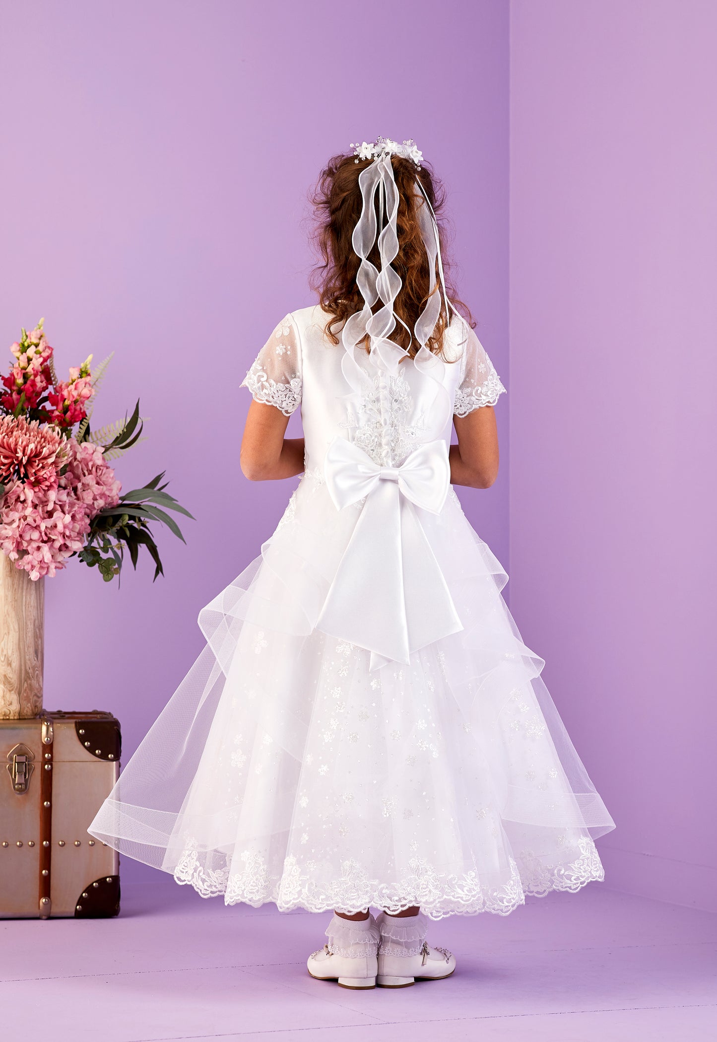 2025 Esme White Waterfall Back Holy Communion Dress