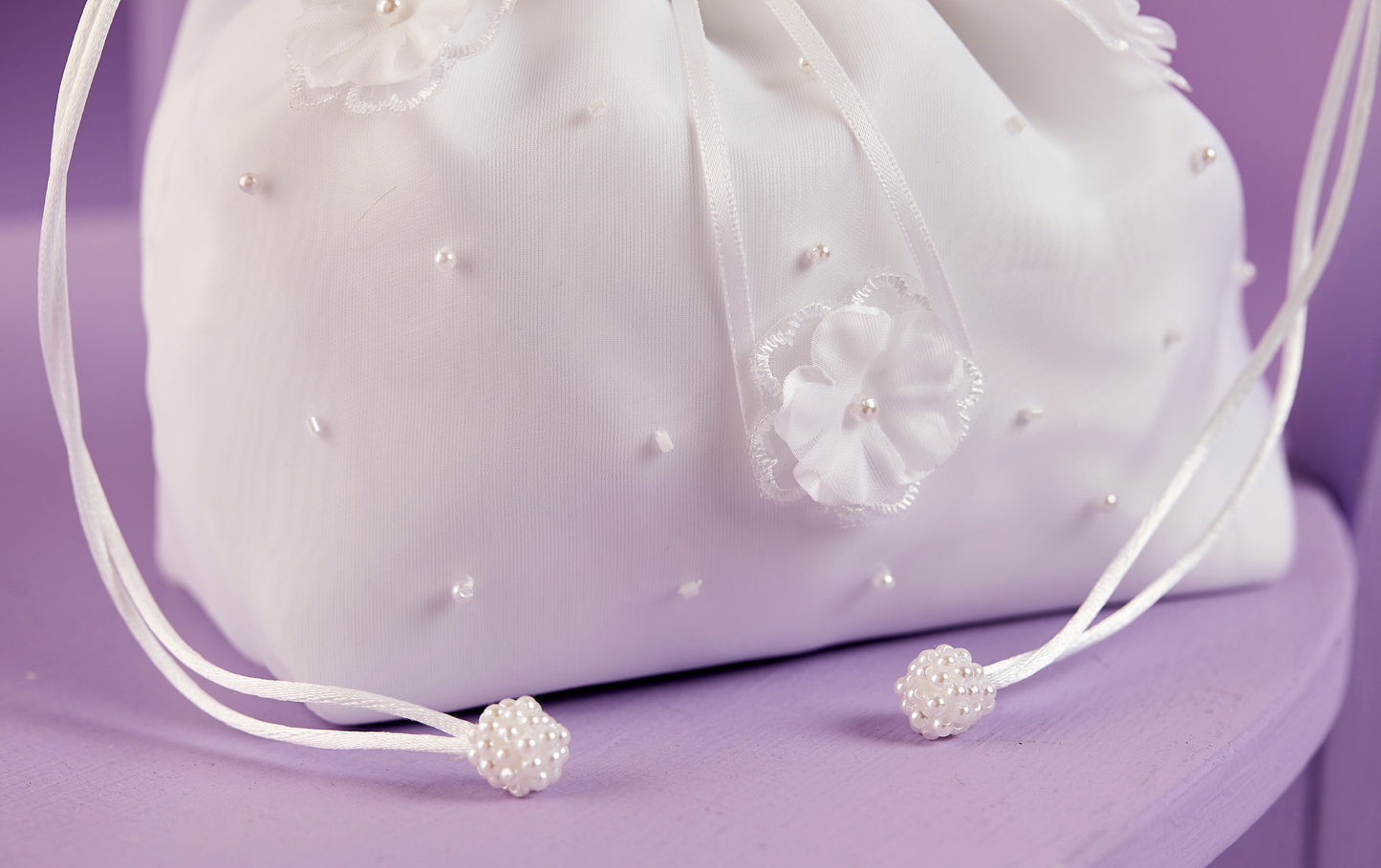 Annie White Holy Communion Soft Bag with Pearl Decoration Available Feb2025