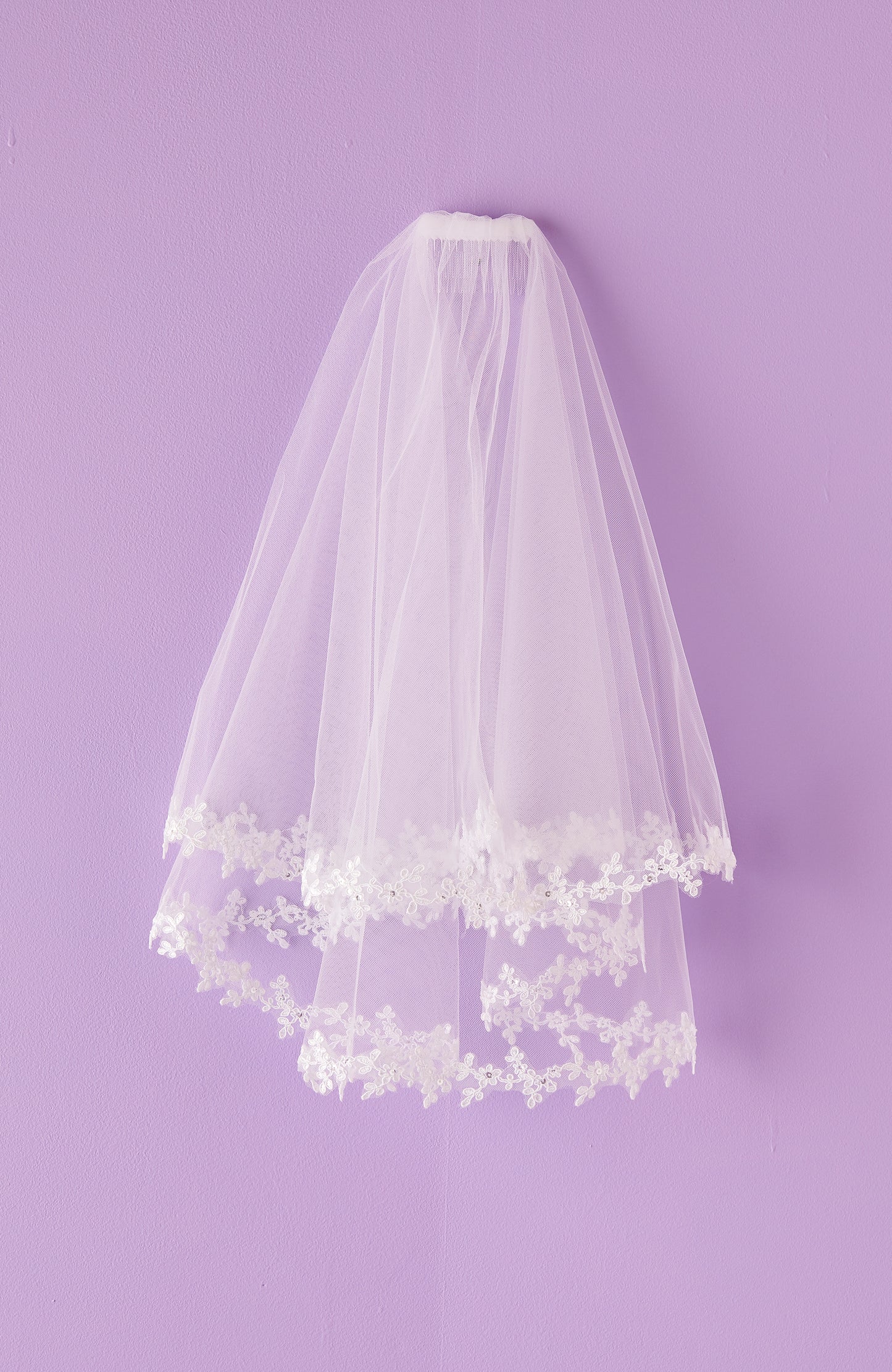 Valerie White Holy Communion Veil with Lace and Sequin Trim