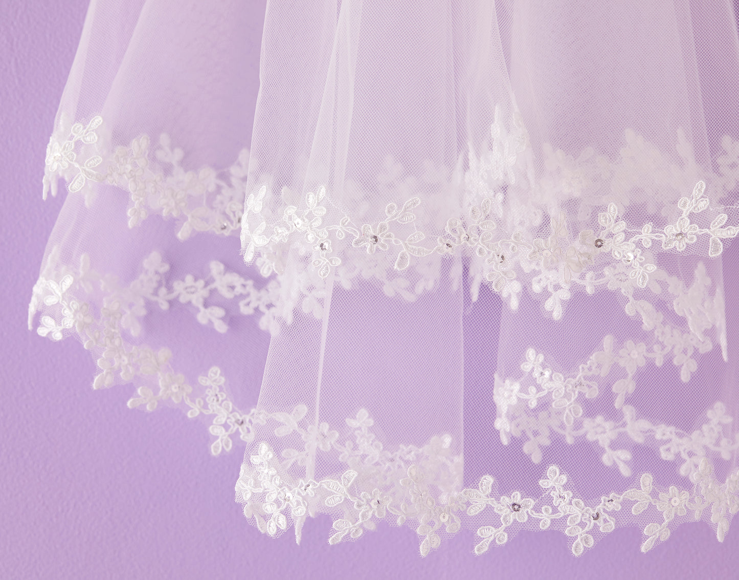 Valerie White Holy Communion Veil with Lace and Sequin Trim