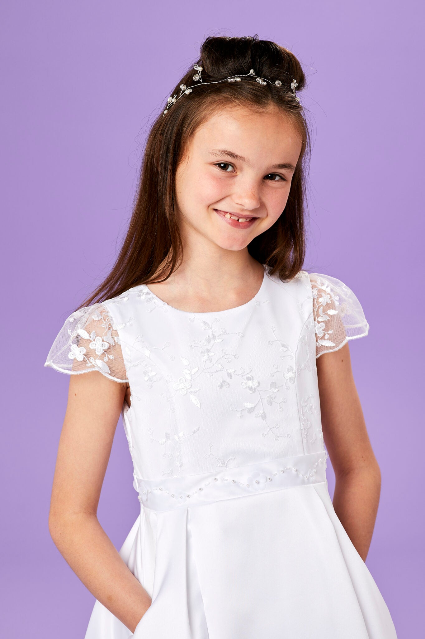 Lorna Cap Sleeve Holy Communion Dress with Pockets