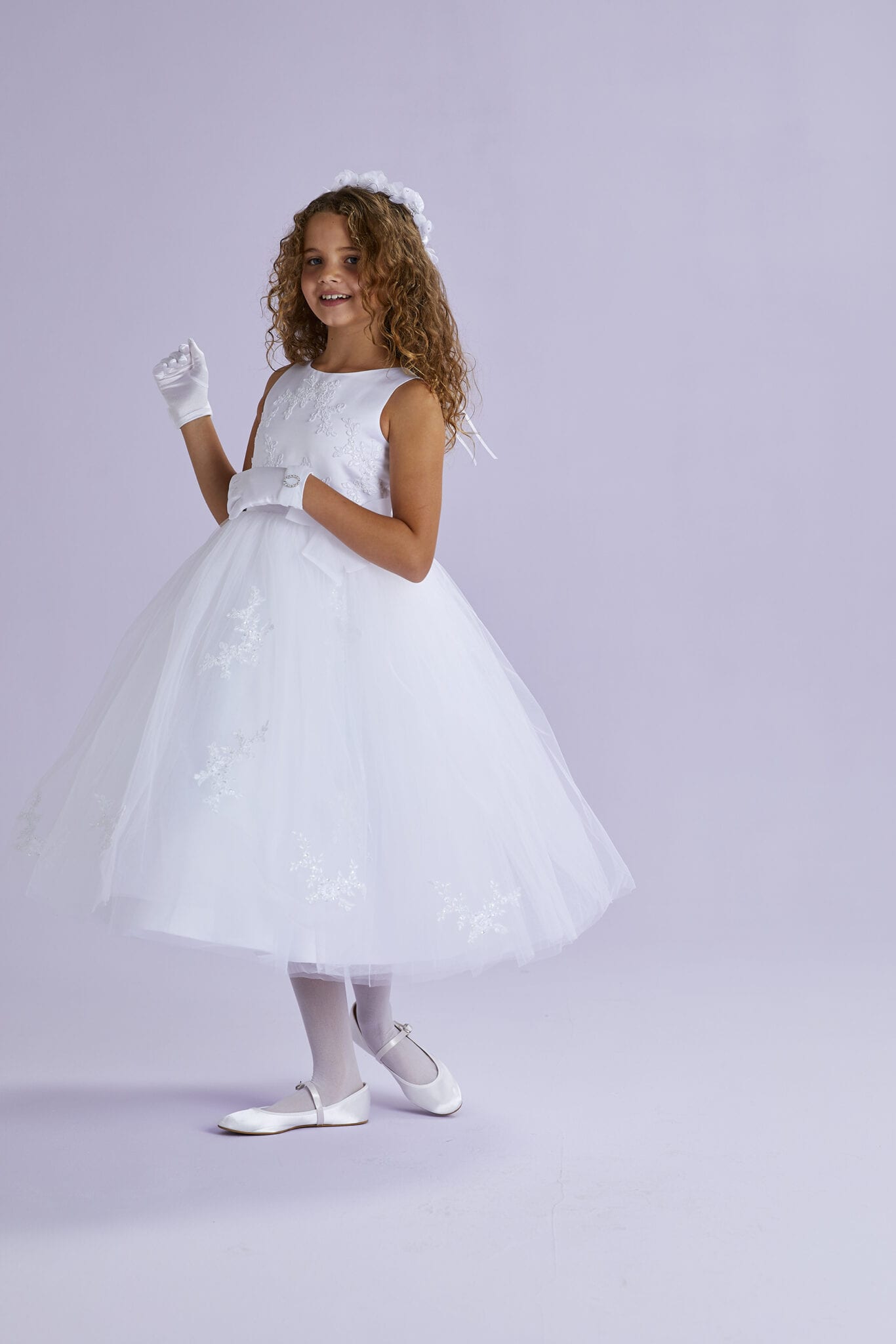 June Net Tulle Embroidered Guipure Communion Dress