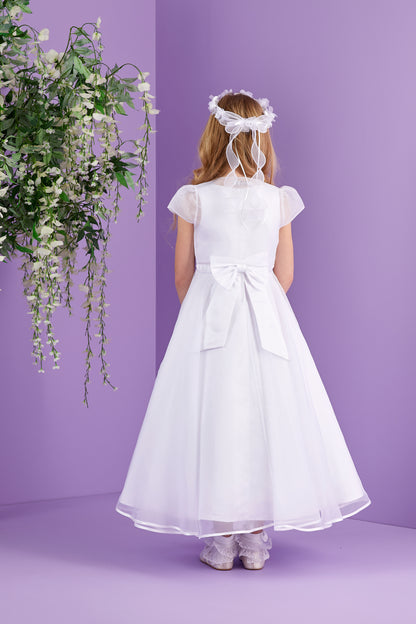 Florence Ankle Length Communion Dress with Pearl Detail and Organza Skirt