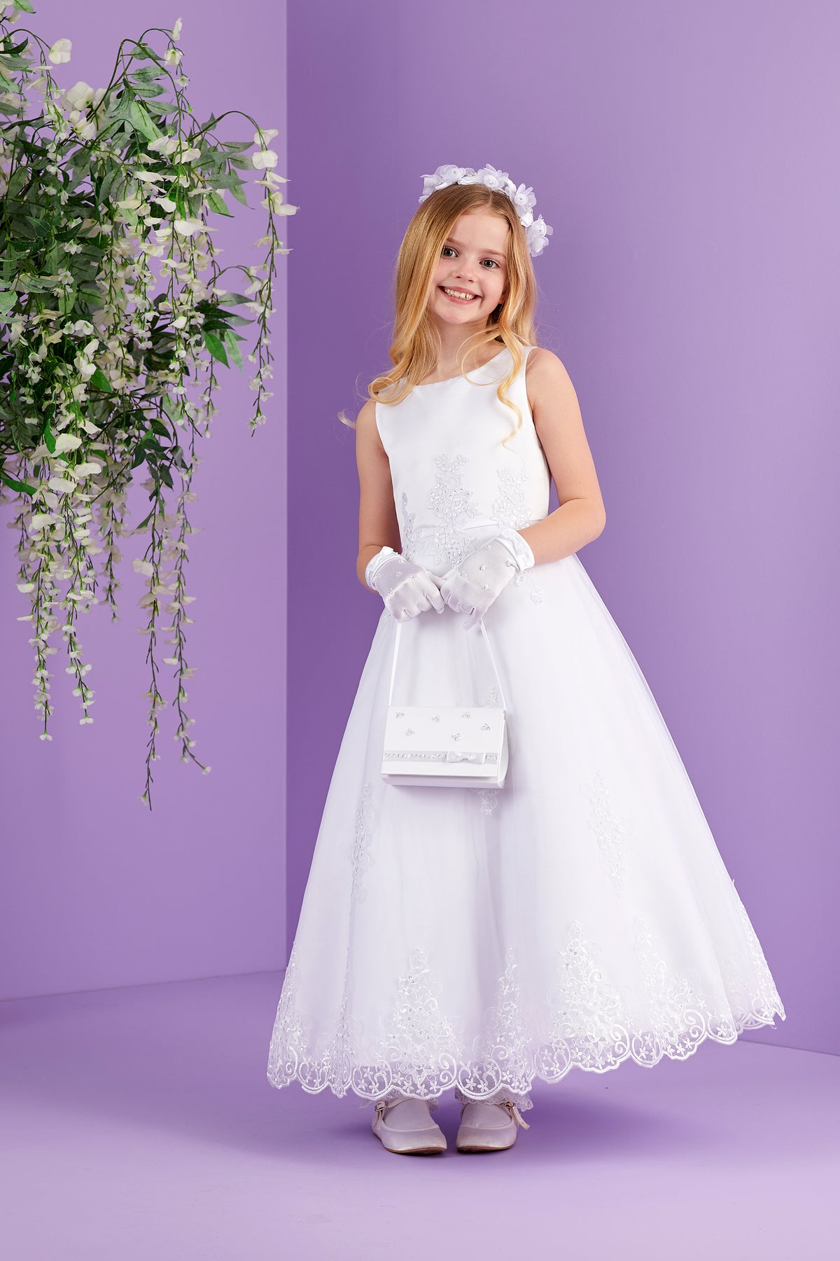 Margaret White Satin Holy Communion Glove with Bow  Available October 2026