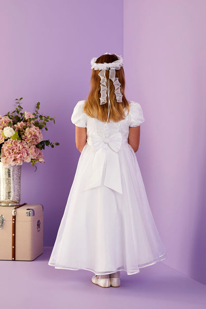 Caitlin Puff Sleeve Holy Communion Dress with Organza Skirt