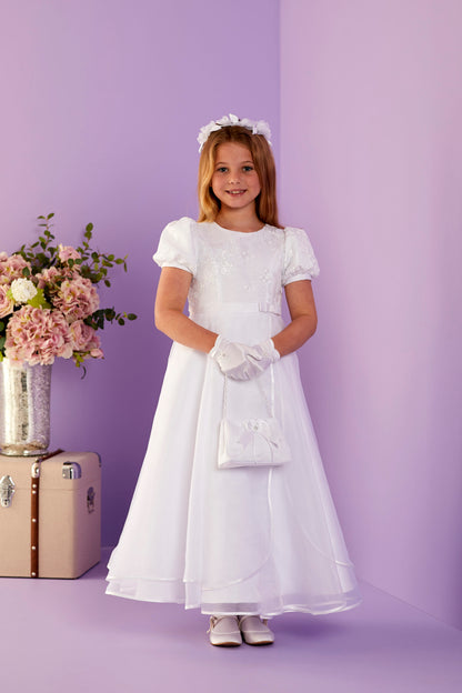 Caitlin Puff Sleeve Holy Communion Dress with Organza Skirt