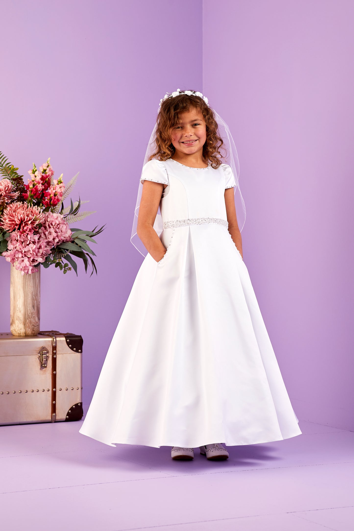 Lucia A-Line Communion Dress with Beaded Pockets and Waistband Peridot Occasion wear Lucia A-Line Communion Dress with Beaded Pockets and Waistband Peridot Occasion wear