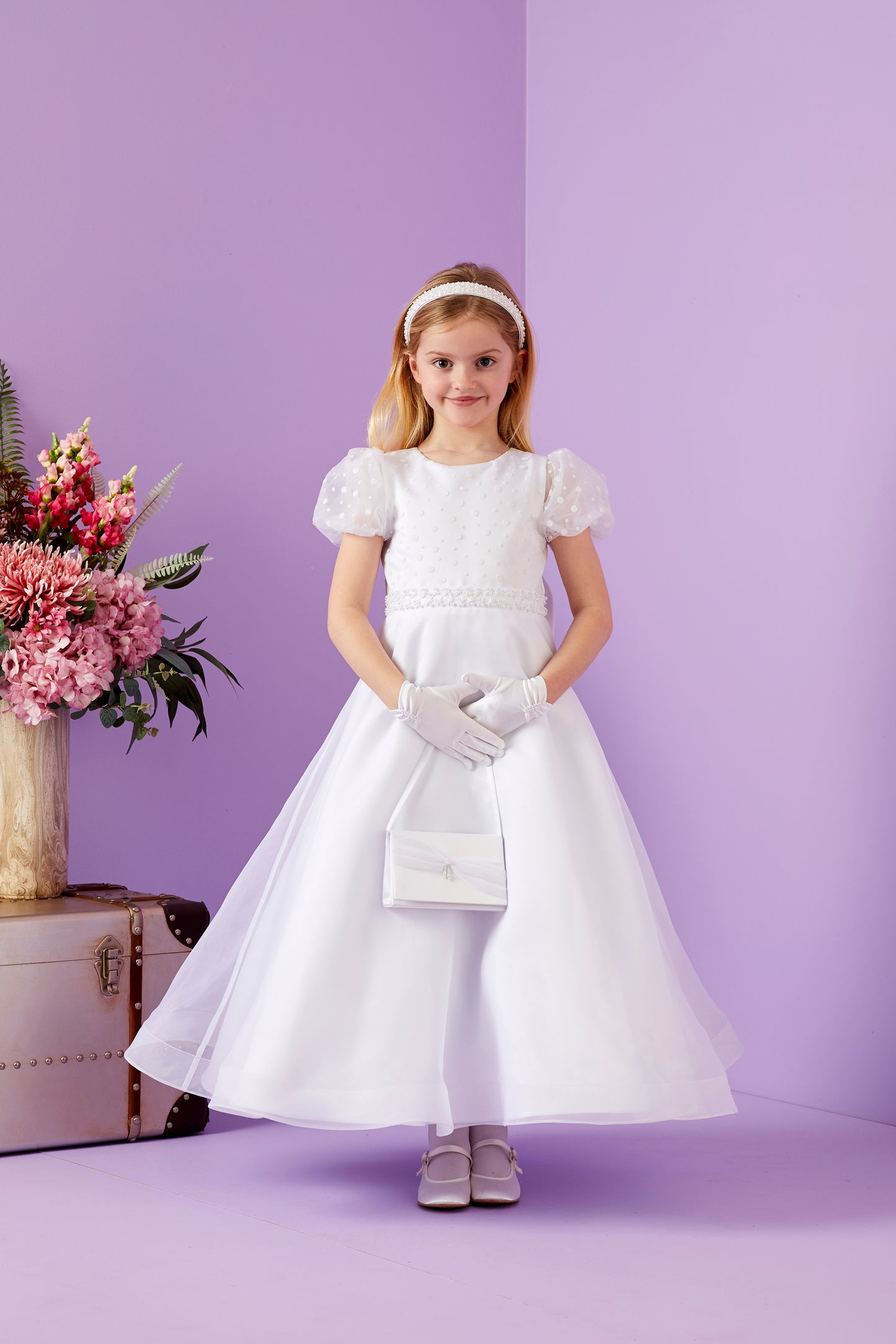 Iva Flock Spot White Holy Communion Dress Available October 2025