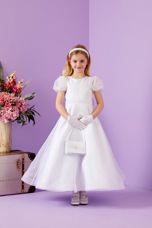 Iva Flock Spot White Holy Communion Dress Available October 2025