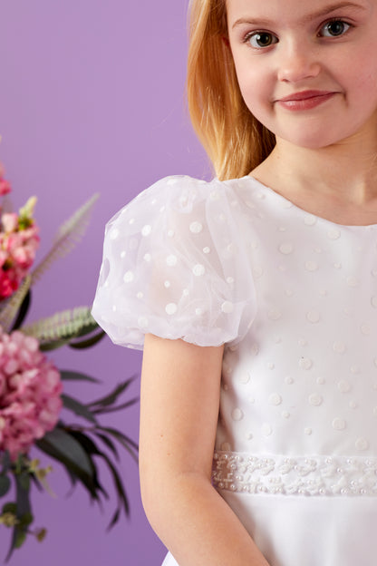 Iva Flock Spot White Holy Communion Dress Available October 2025