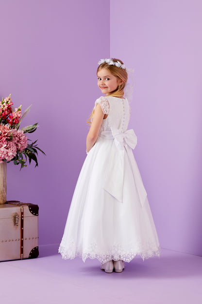 Summer Elegant Holy Communion Dress with Embroidered Bodice and Organza Skirt Available October 2025