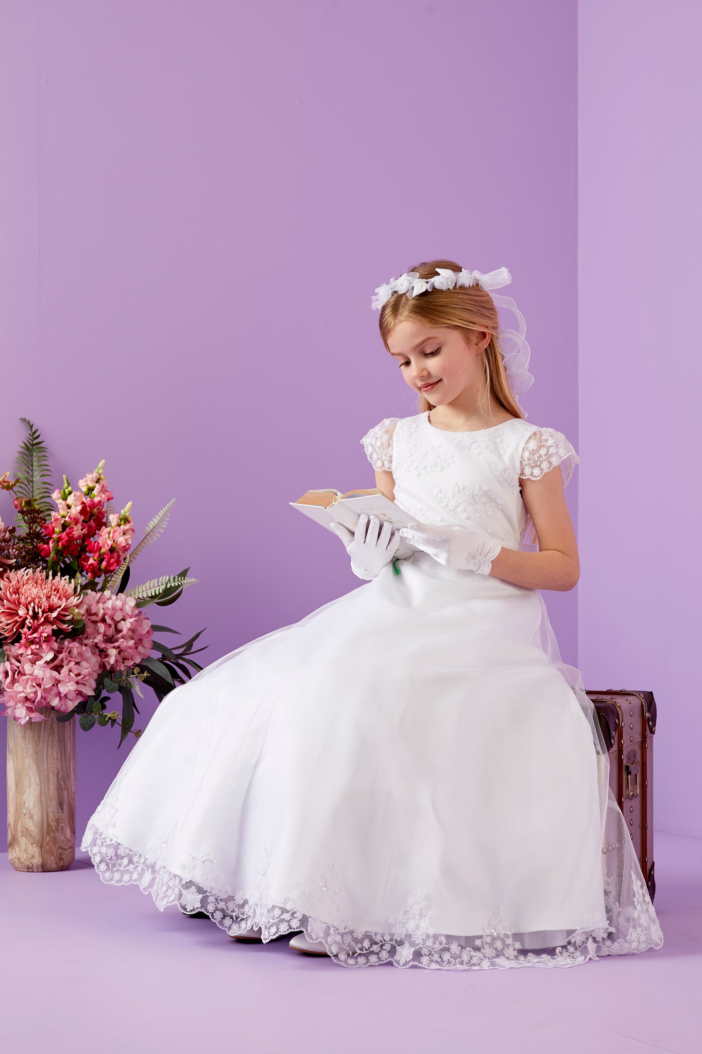 Summer Elegant Holy Communion Dress with Embroidered Bodice and Organza Skirt Available October 2025