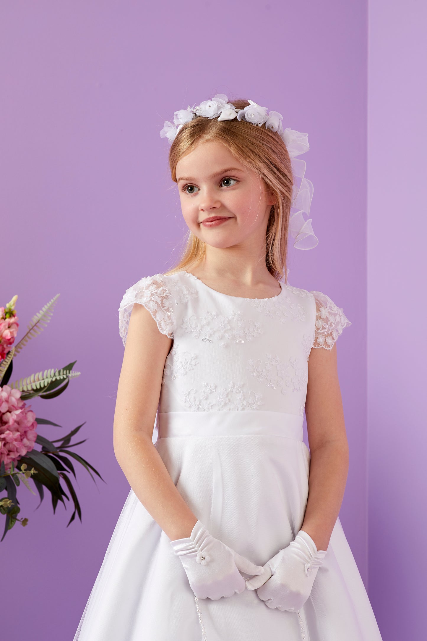 Summer Elegant Holy Communion Dress with Embroidered Bodice and Organza Skirt Available October 2025