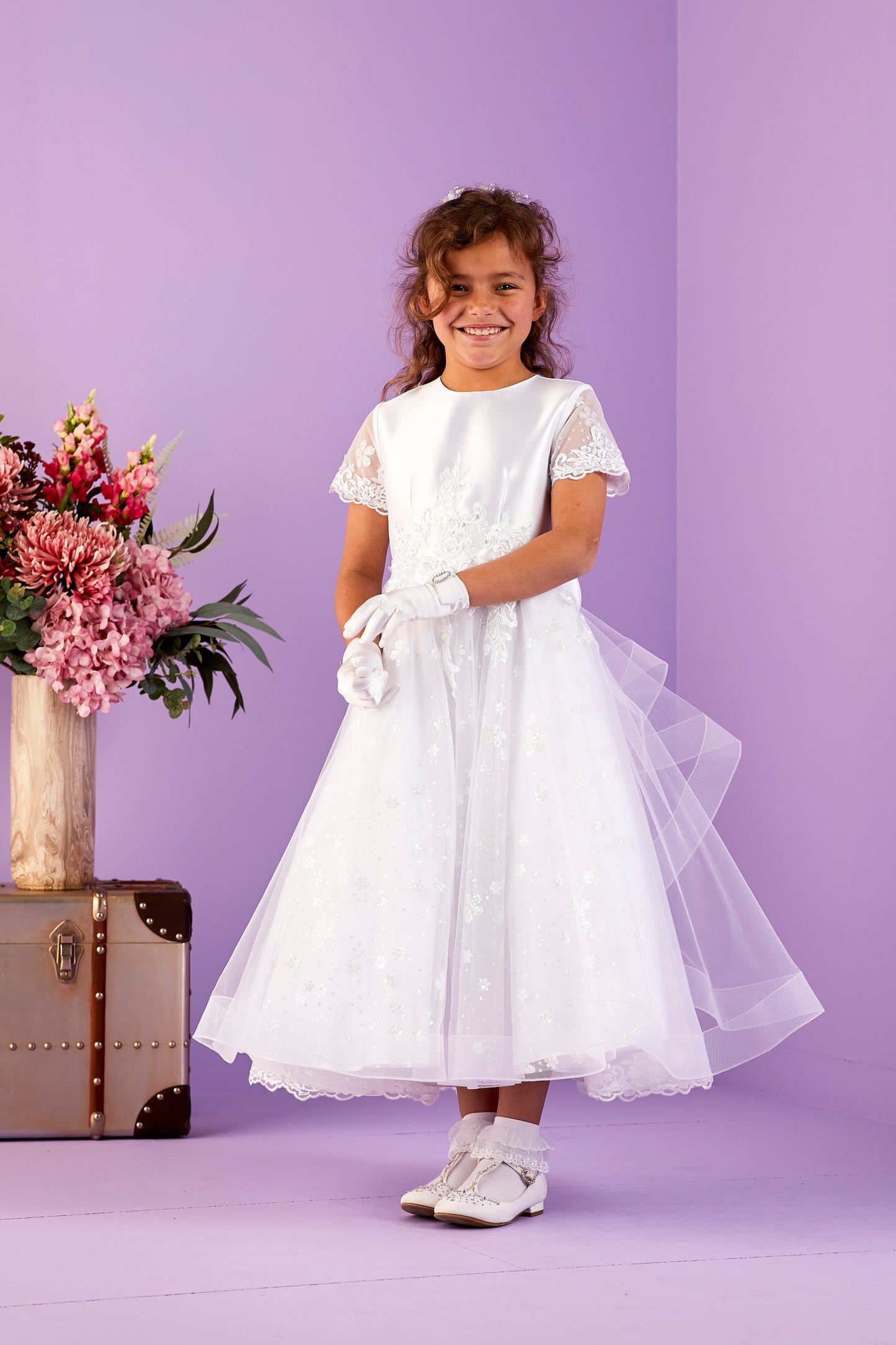 2025 Esme White Waterfall Back Holy Communion Dress
