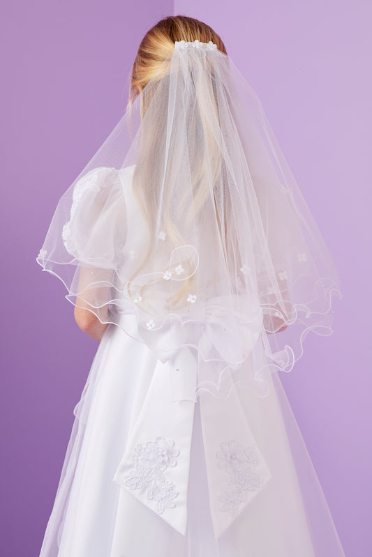 Nova 3D Flower Communion Veil with Curly Hem White Available October 2025