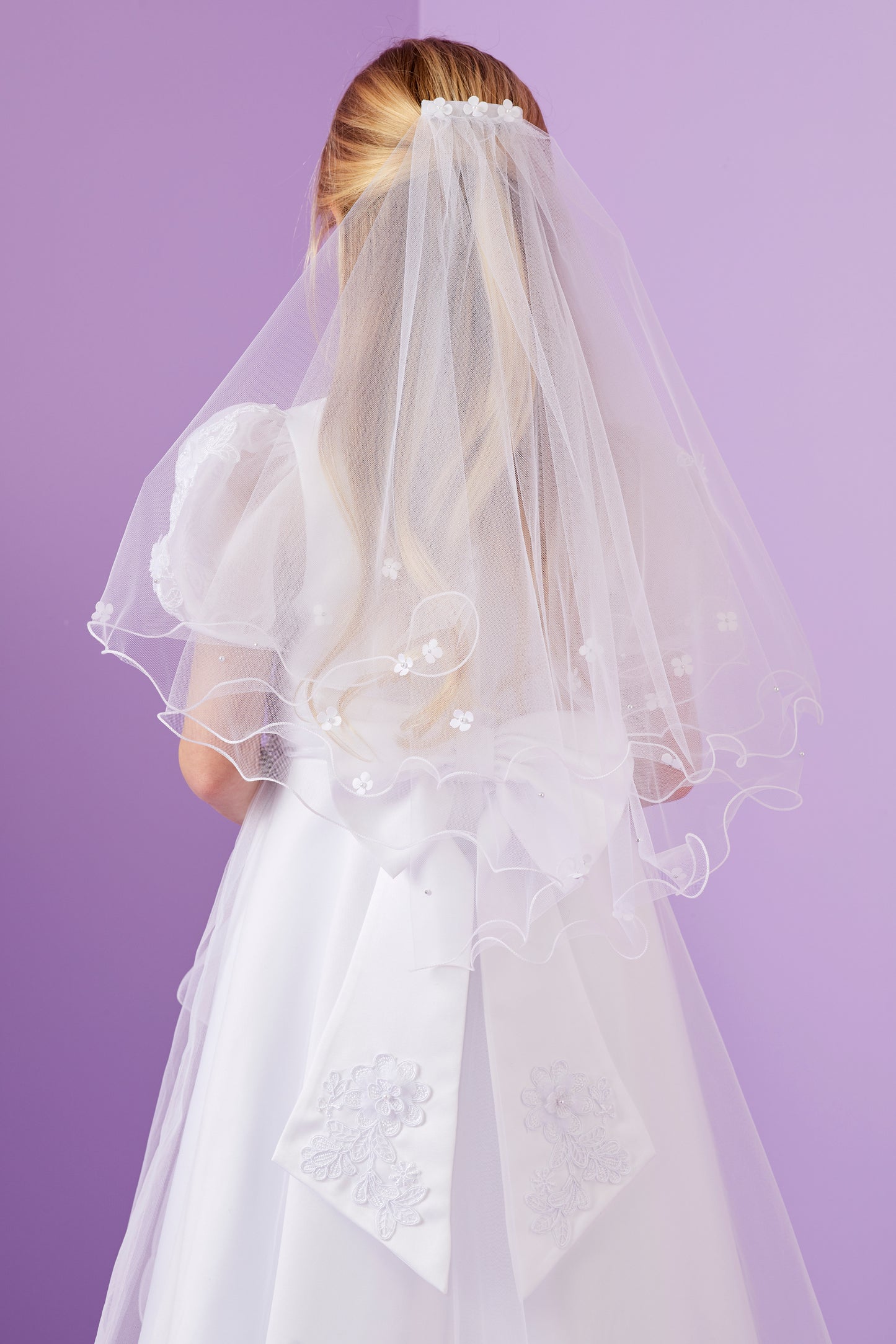 Ariana Elegant Holy Communion Dress with Embroidered Bodice and Waterfall Organza Skirt Available October 2025