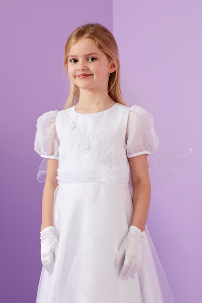 Ariana Elegant Holy Communion Dress with Embroidered Bodice and Waterfall Organza Skirt Available October 2025