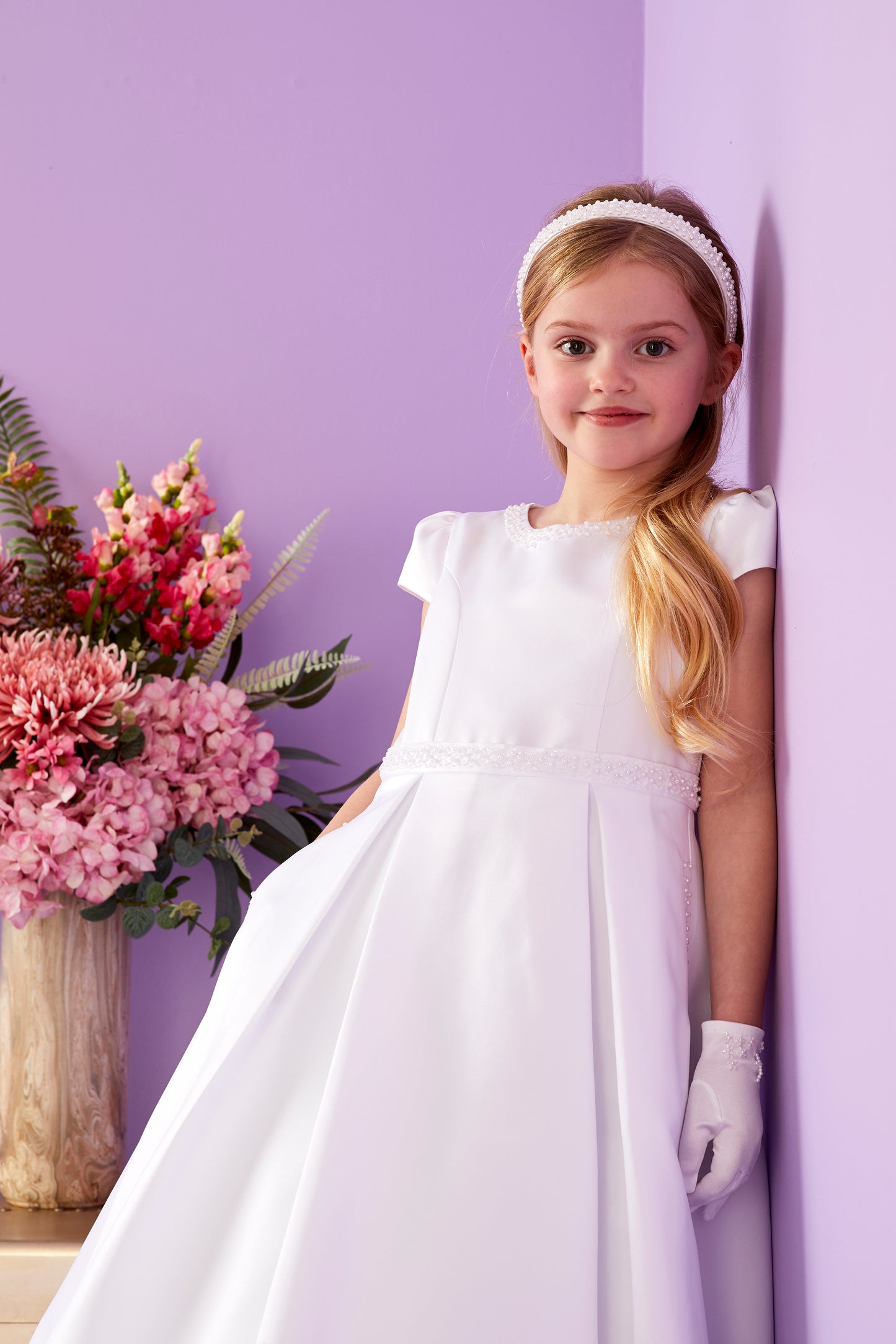 Harriet Elegant Holy Communion Duchess Satin Dress with Embellished pockets Available October 2025