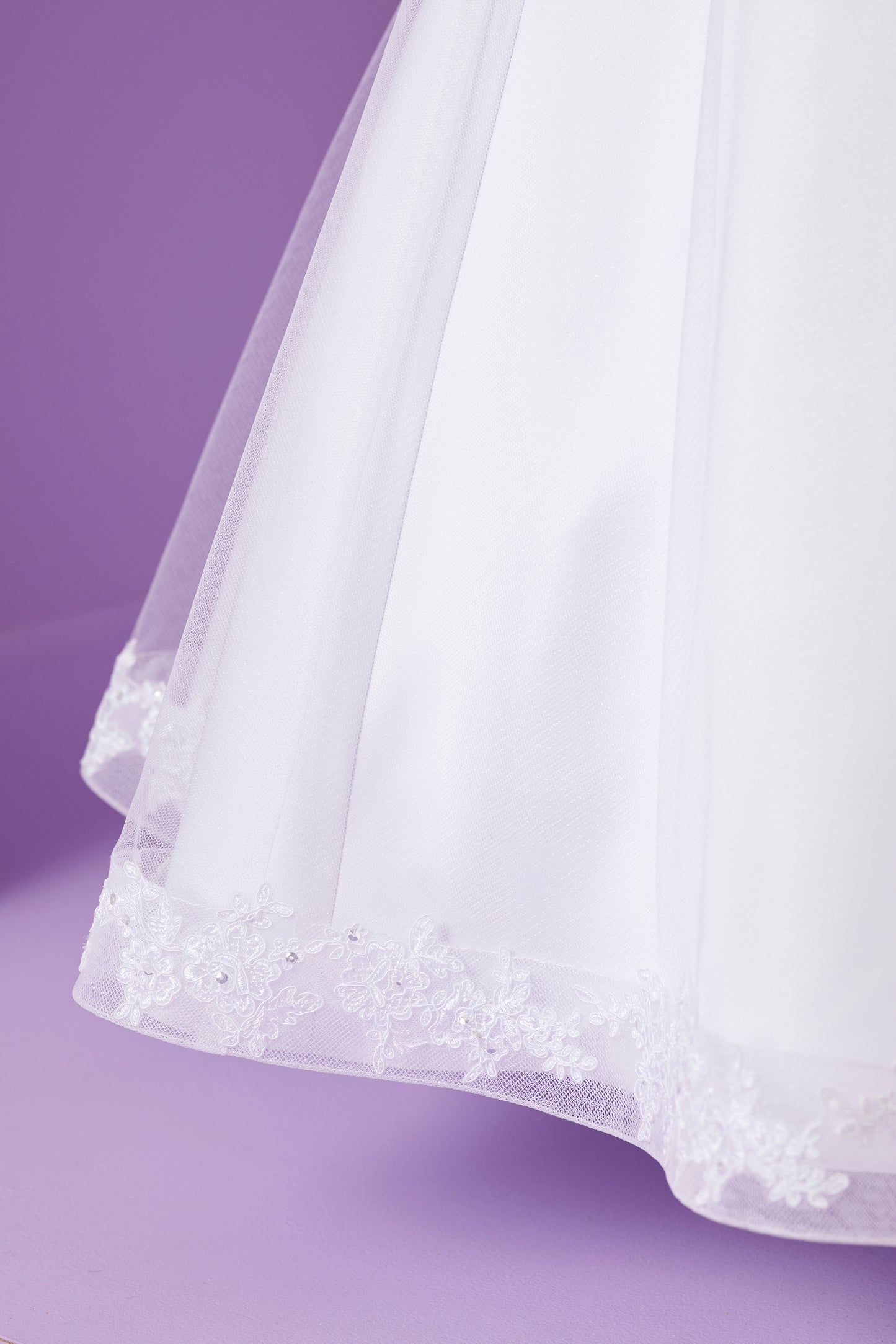 Nadia Elegant Holy Communion Duchess Satin Dress with Guipure Trim to Waist and Hem Available October 2025