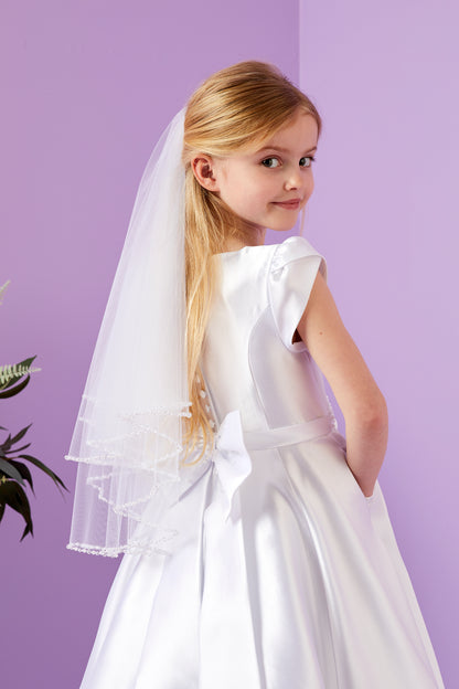 Mimi Elegant Holy Communion Duchess Satin Dress with Embellished pockets Available October 2025